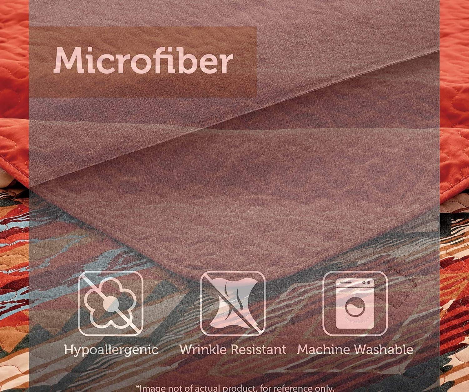 Rustic Western Native American Quilt Bedspread Coverlet Bedding Set in Modern Southwest Tribal Patterns in Soft Beige Brown Turquoise Blue Copper Burnt Orange & Rust Colors - Arizona (Full/Queen)