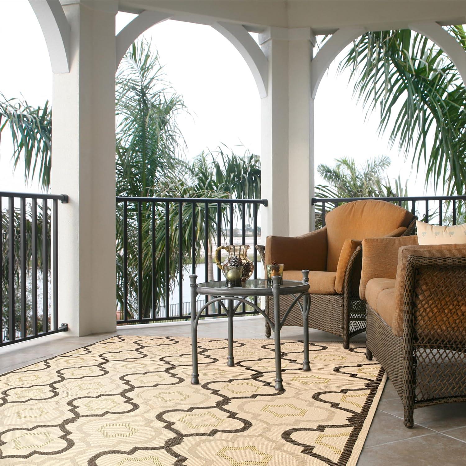SAFAVIEH Courtyard Nina Geometric Trellis Indoor/Outdoor Area Rug, Beige Black/Yellow, 9' x 12'
