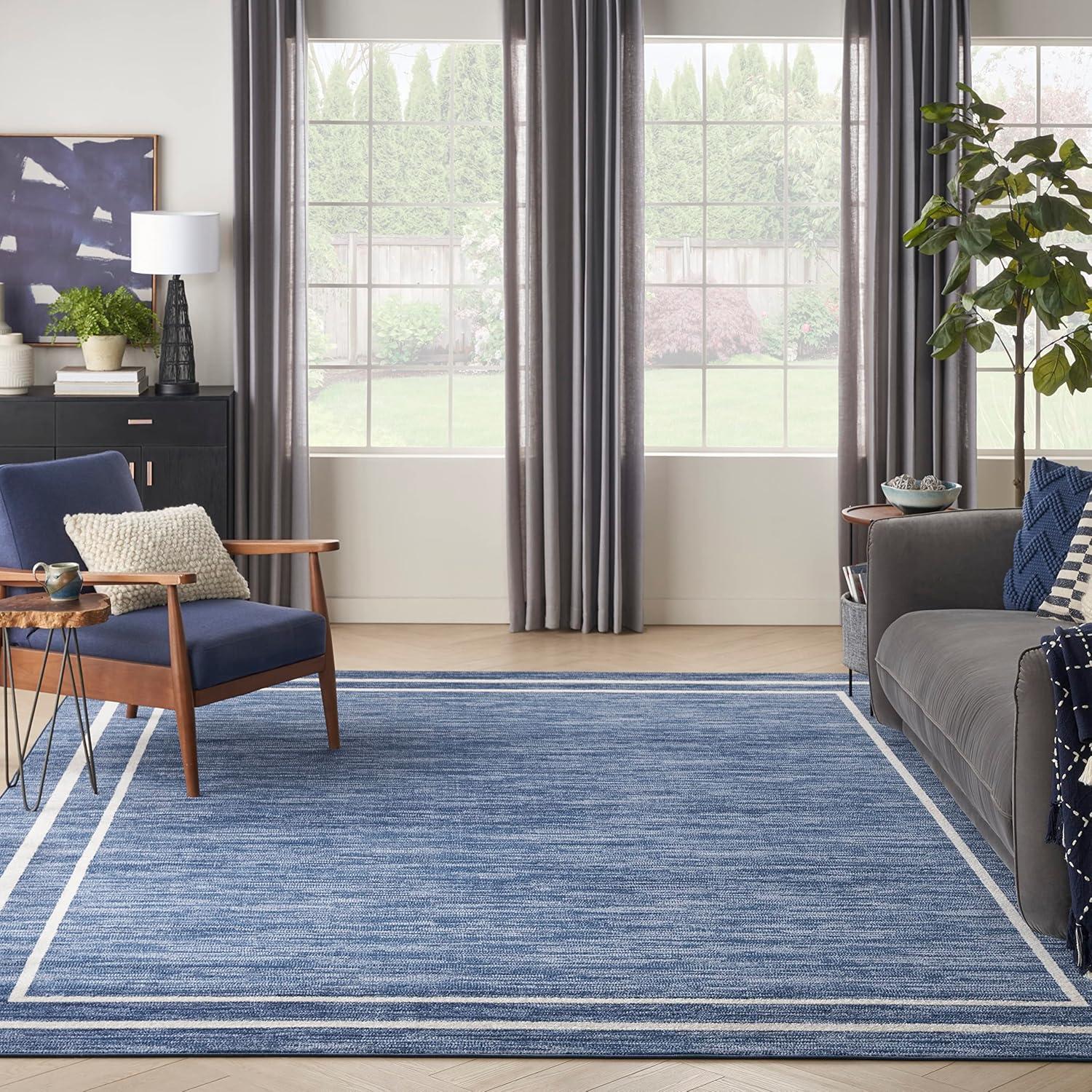 Nourison Essentials 9' x 12' Navy/Ivory Contemporary Bordered Indoor/Outdoor Area Rug