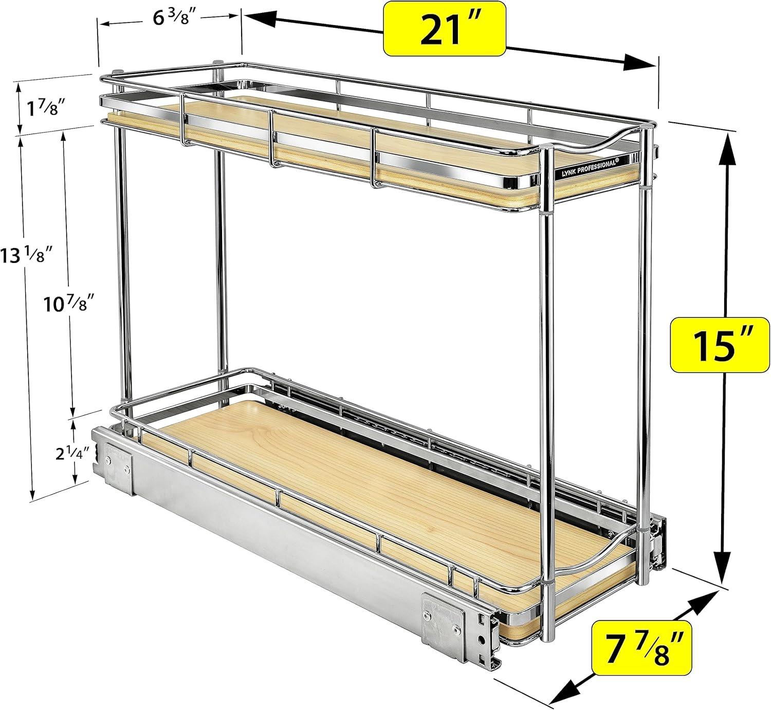 LYNK PROFESSIONAL® Elite™ Pull Out Cabinet Organizer - 6”x21” - Sliding Spice, Bottle Storage - Narrow Slide Out Drawers for Kitchen Cabinets, Roll Out Shelves - Lifetime Ltd Warranty, Wood and Chrome