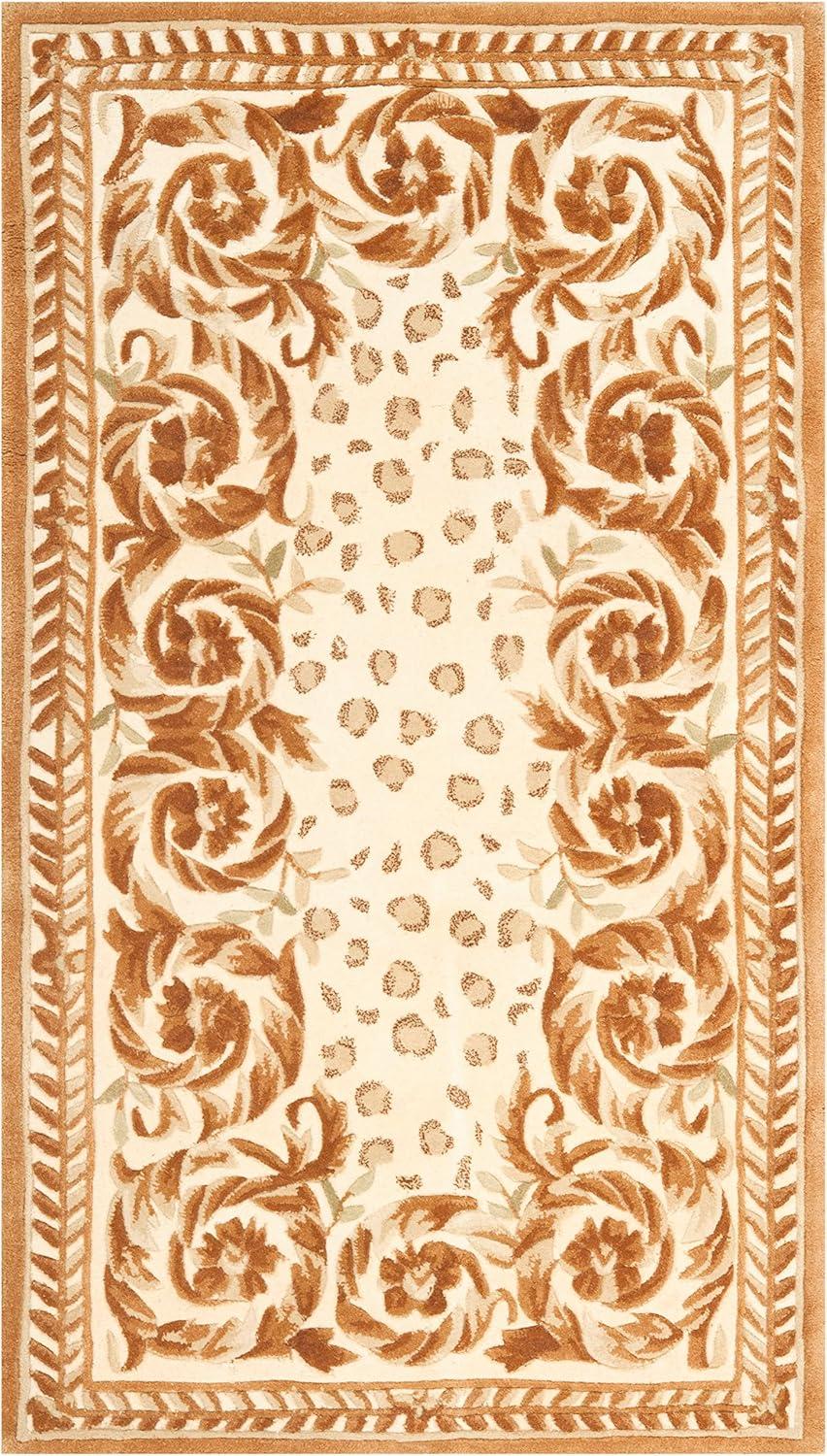 Handmade Rectangular Beige and Brown Wool Accent Rug