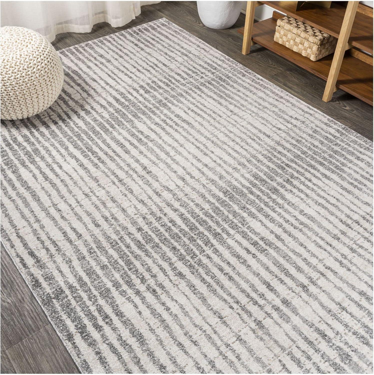 2'x8' Skoura Modern Bold Stripe Runner Rug, Beige/Dark Gray - JONATHAN Y