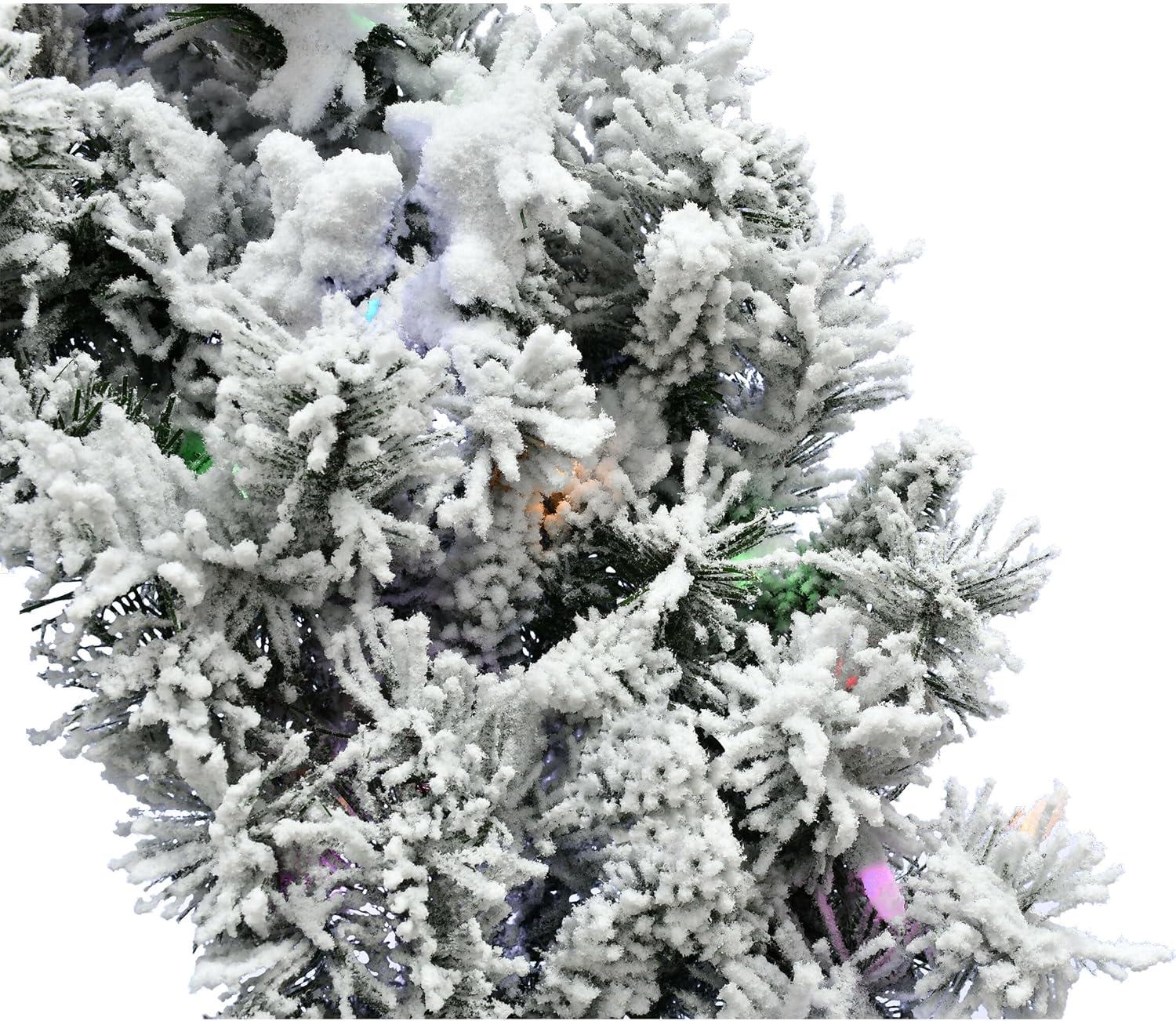 Christmas Time 24-in. White Pine Snowy Wreath with Dual Multicolor & Warm White LED Lights