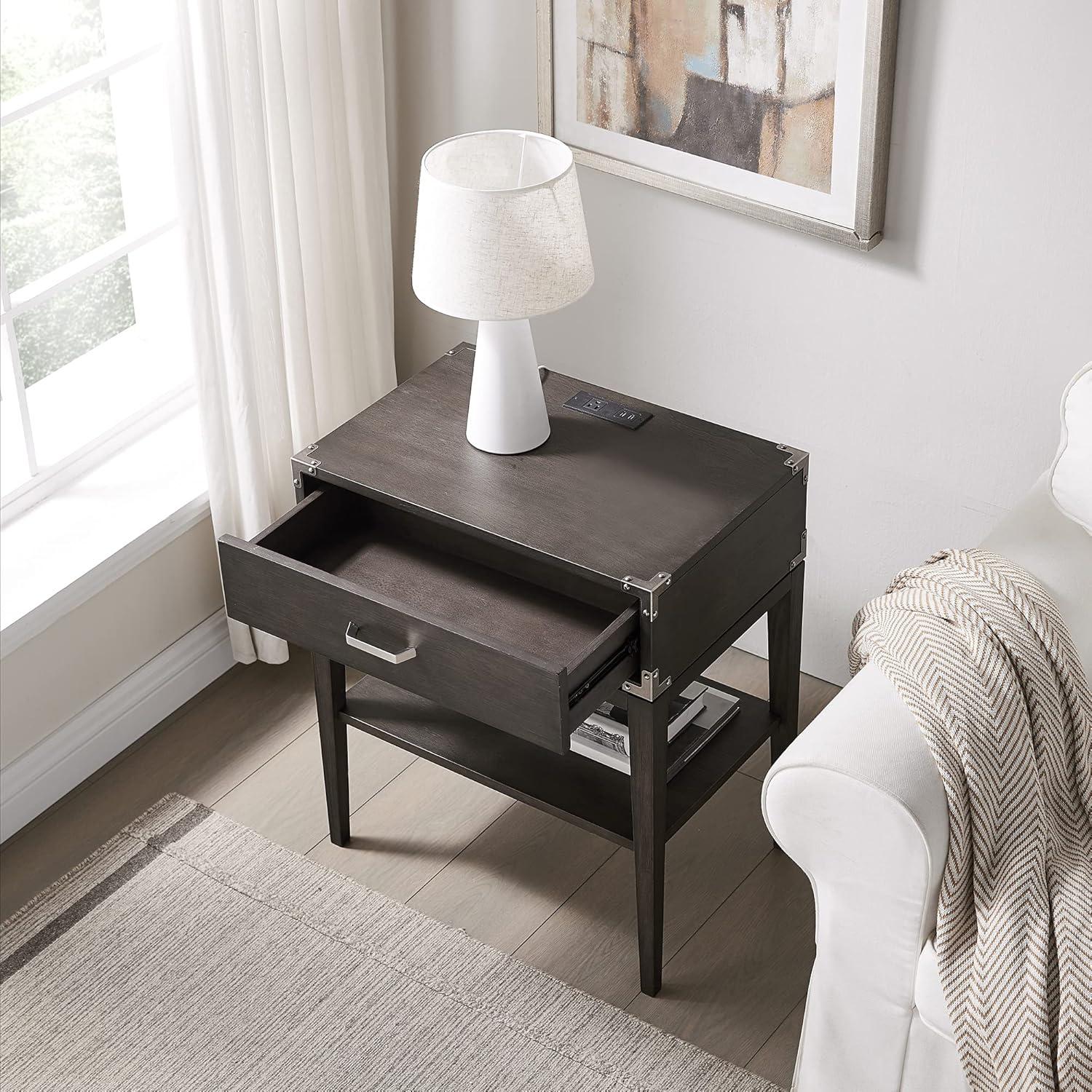 Beckett Solid + Manufactured Wood Side Table in Anthracite