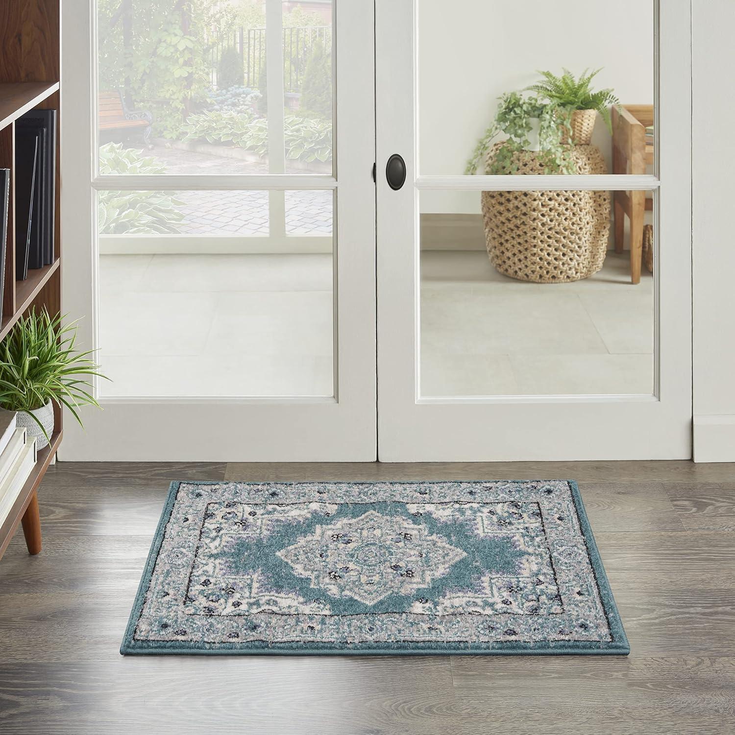 Nourison Passion Medallion Bohemian Indoor Rug Turquoise Grey 1'10" x 2'10"