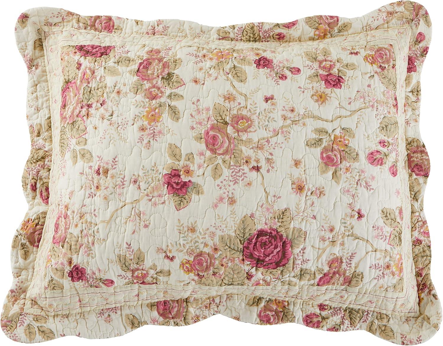 Antique Rose Farmhouse / Country Cotton No Floral Quilt Set