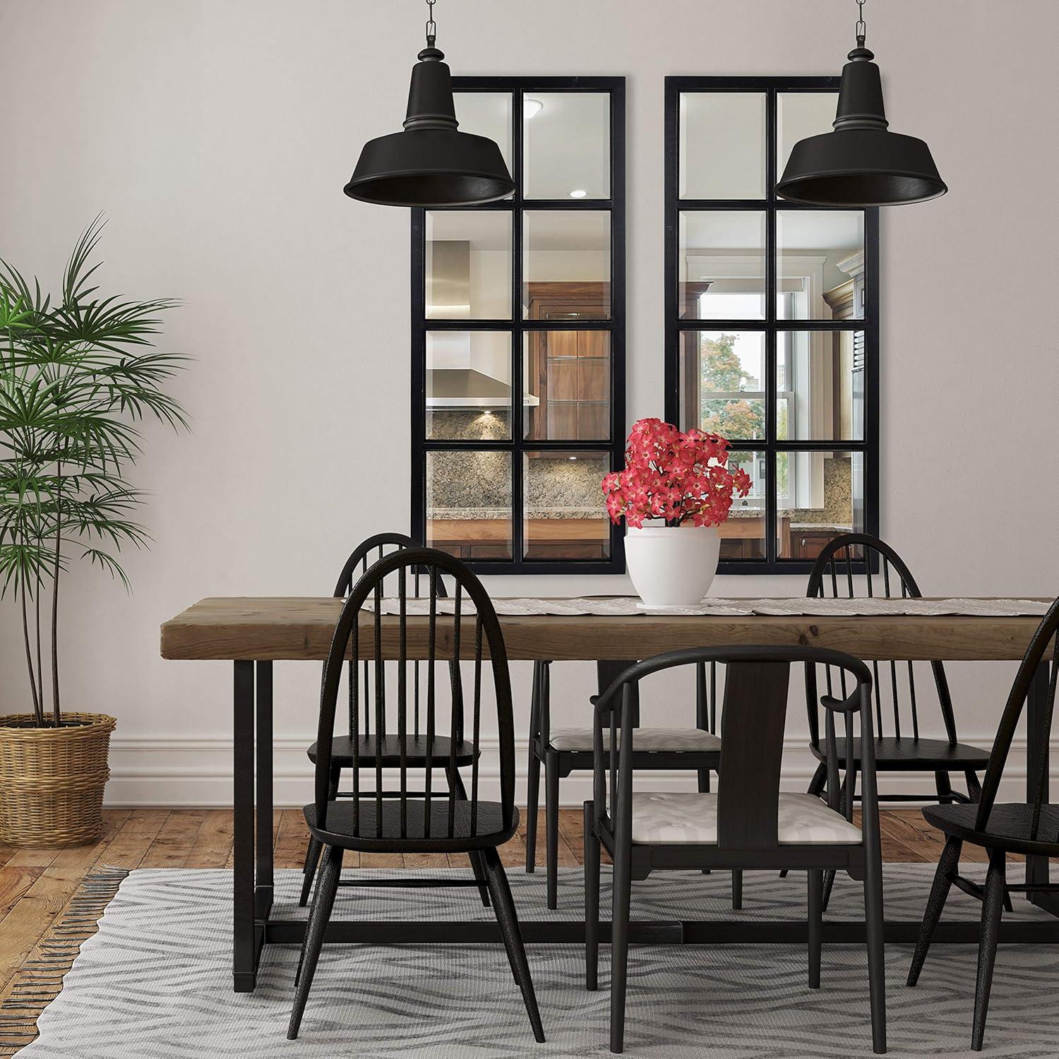 Kate and Laurel Hogan 8-Panel Windowpane Wood Wall Mirror, 18 x 42, Distressed Black, Chic Window-Inspired Wall Accent