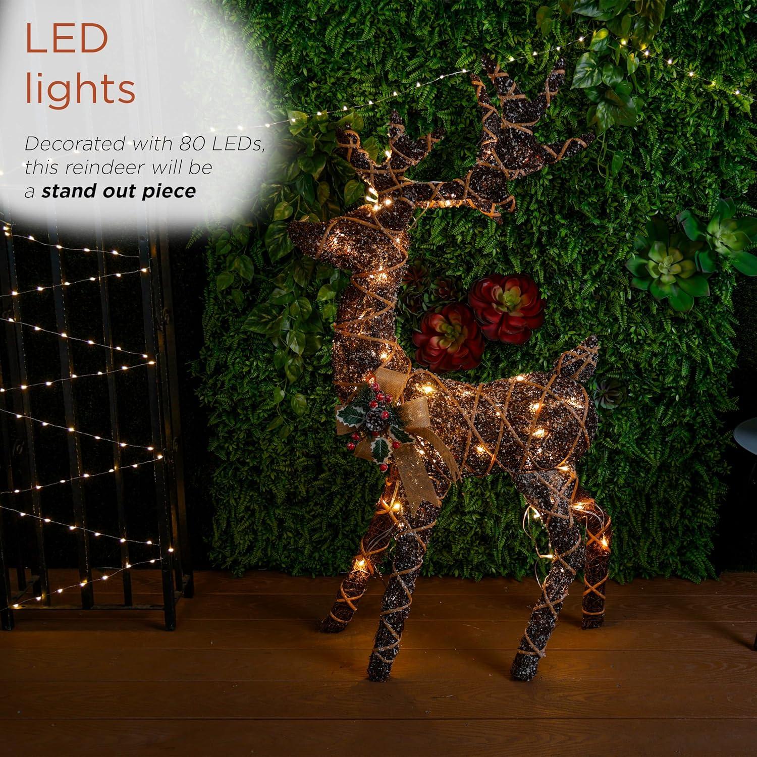 Twig with Natural Rattan Wrapped Reindeer and Warm White LED