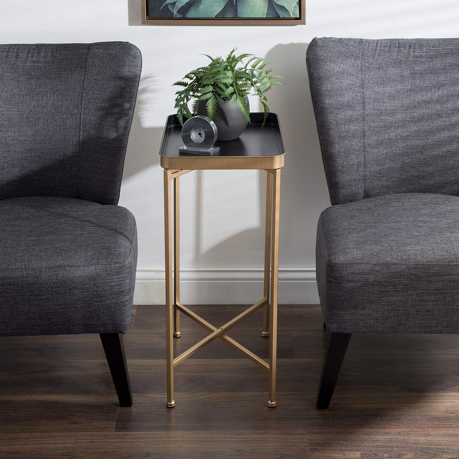 Kate and Laurel Celia Rectangle Metal Side Table, 18x12x26, Black and Gold