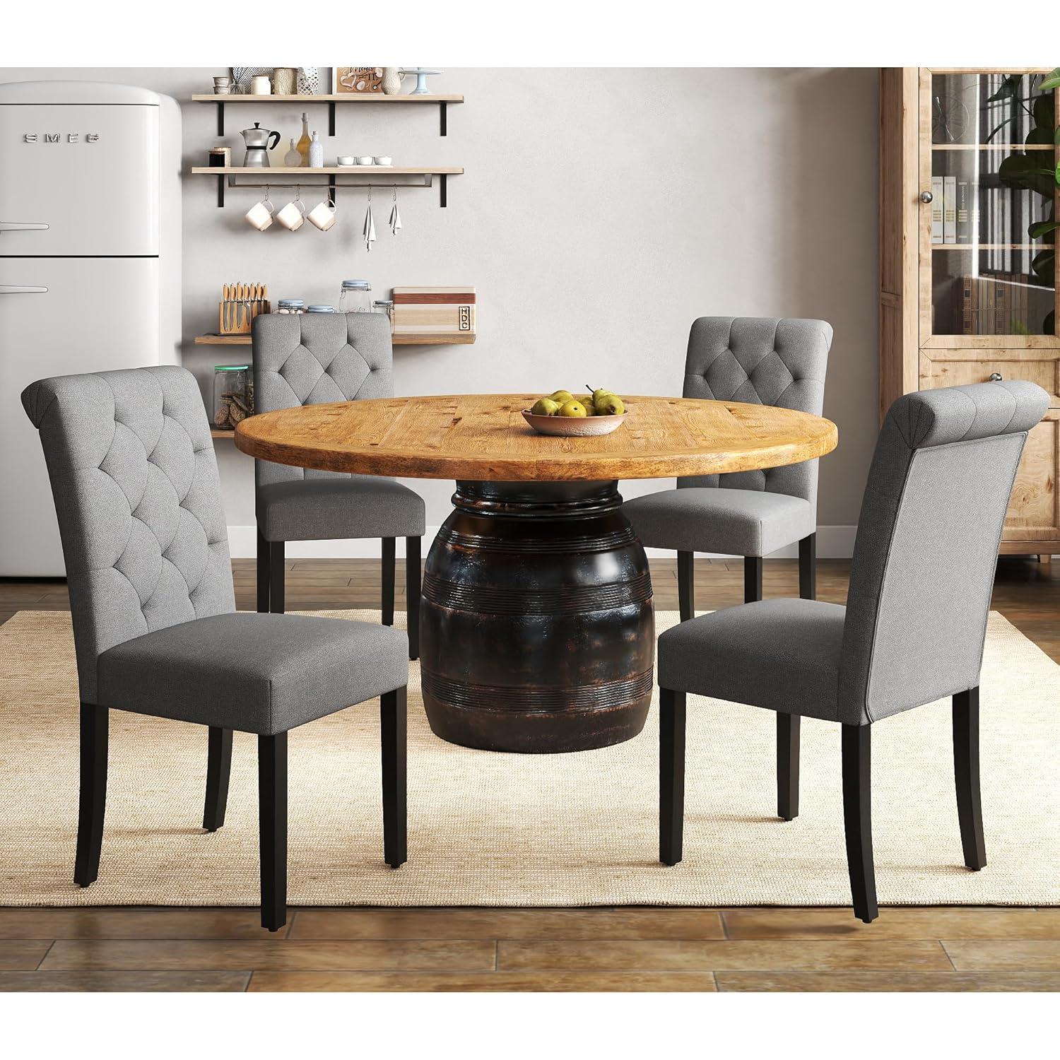 Westice Dining Room Chairs Set of 4 Upholstered Fabric Kitchen Chairs Dining Room Side Chair with Nailhead Trim and Rubber Wood Legs for Small Space Apartment, Light Gray