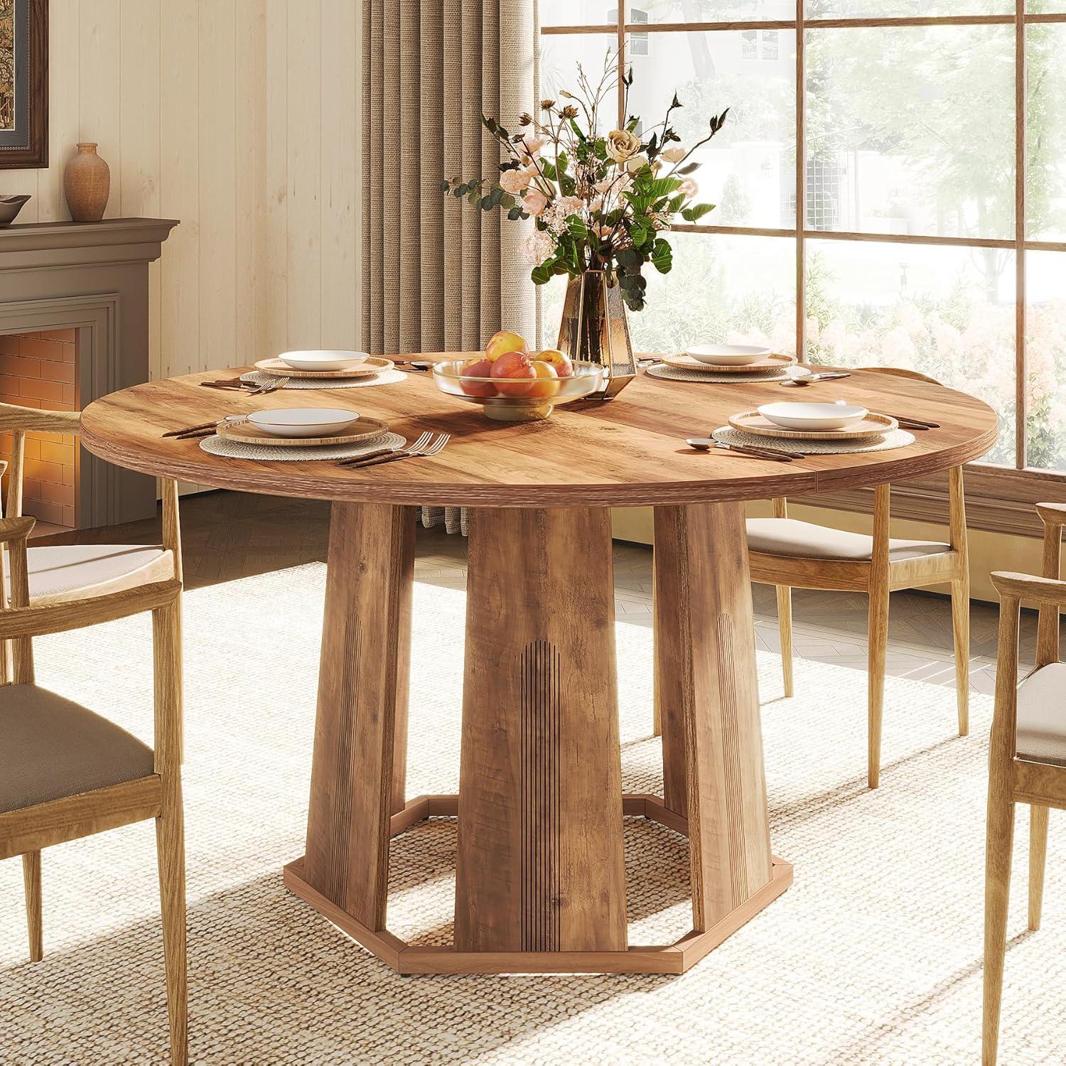 Tribesigns Round Dining Table for 4-6, 47-Inch Circle Kitchen Table with Wooden Pedestal Base, Farmhouse Dinner Table for Dining Room, Kitchen, Living Room