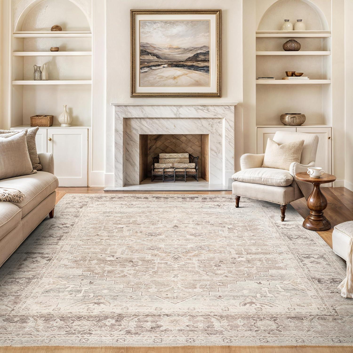 Nuloom Davi Faded Spill Proof Treated Pet Friendly Premium Machine Washable Area Rug, 9' x 12', Stone