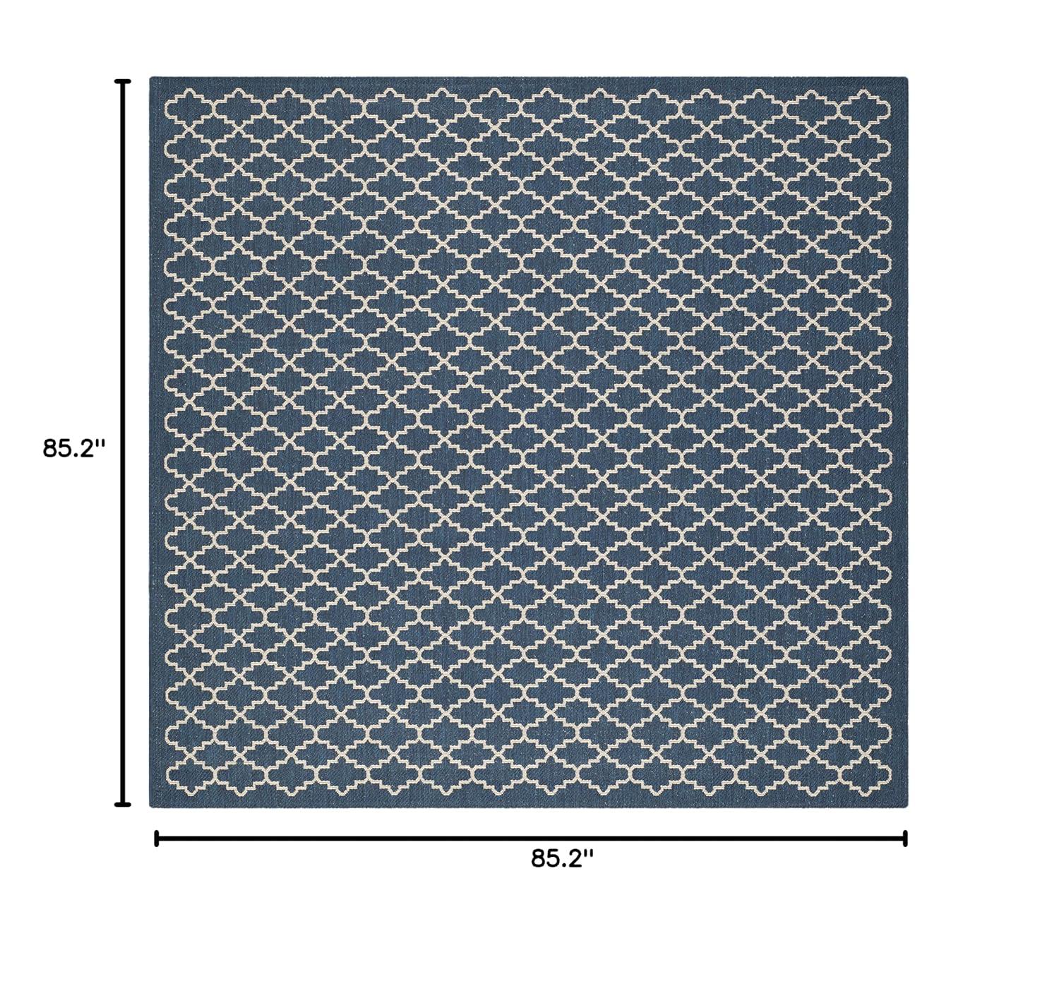 SAFAVIEH Courtyard Hilbert Trellis Indoor/Outdoor Area Rug, 7'10" x 7'10" Square, Navy/Beige