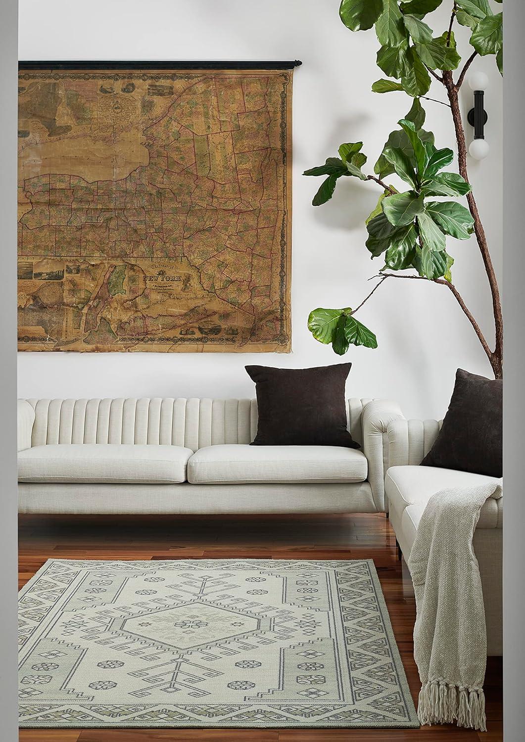 Momeni 2'x3' Anatolia Sylm Medallion Machine Loomed Accent Rug Sage Green: Wool & Nylon, Low Pile, Indoor Classic Pattern