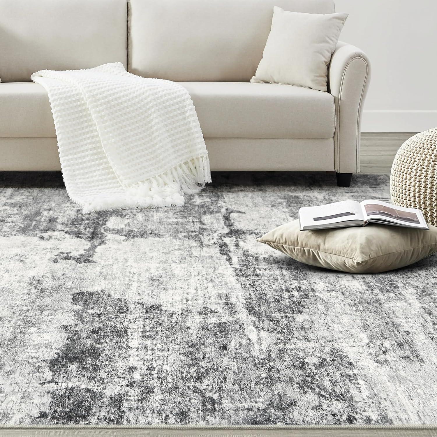 BERTHMEER 9'x12' Large Area Rugs for Living Room Bedroom Dining Room Office Farmhouse Abstract Modern Grey Rugs Washable Rugs Non-slip