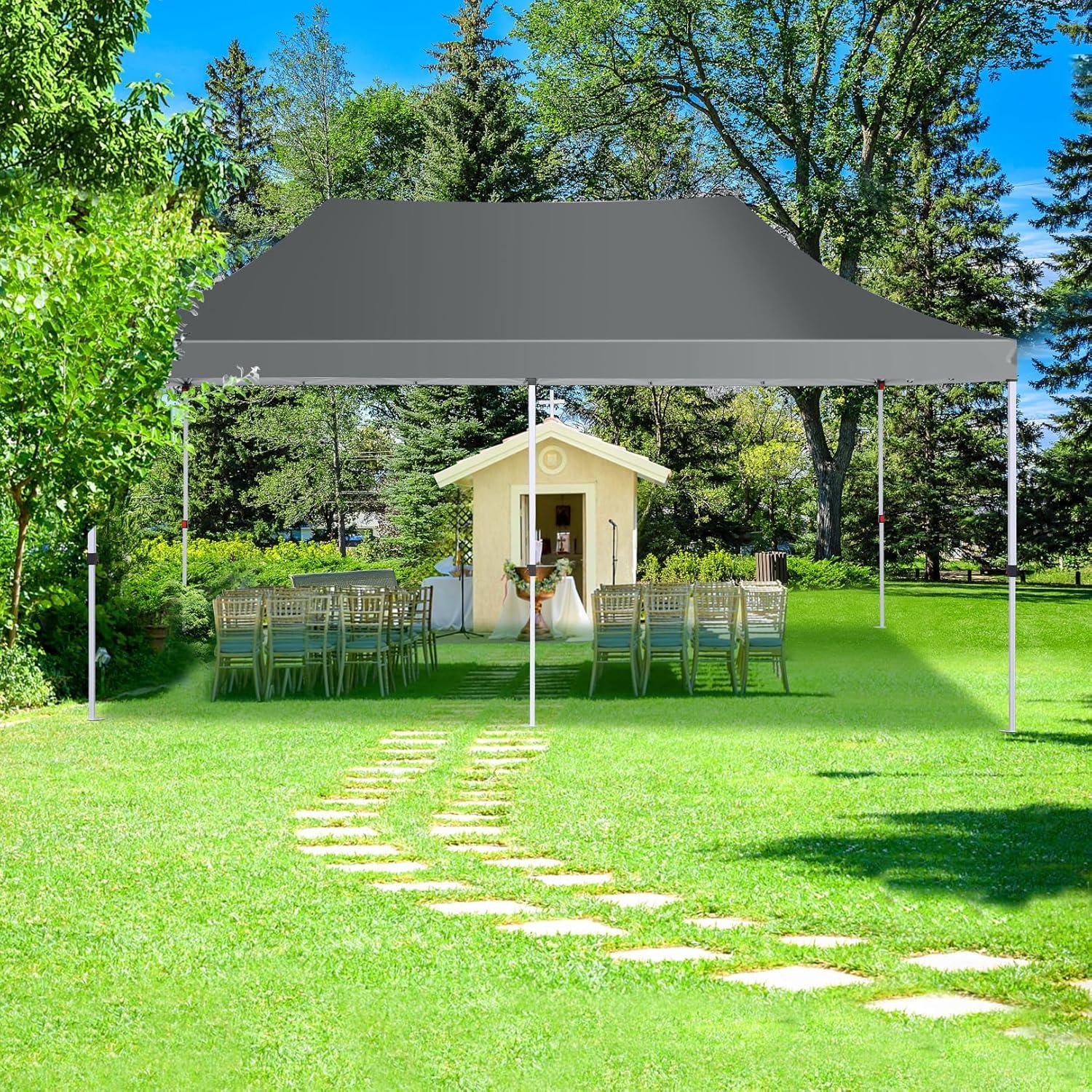 Topbuy 10 x 20FT Pop up Canopy with 6 Sidewalls Outdoor Canopy Tent with Zippered Entrances Windows Grey