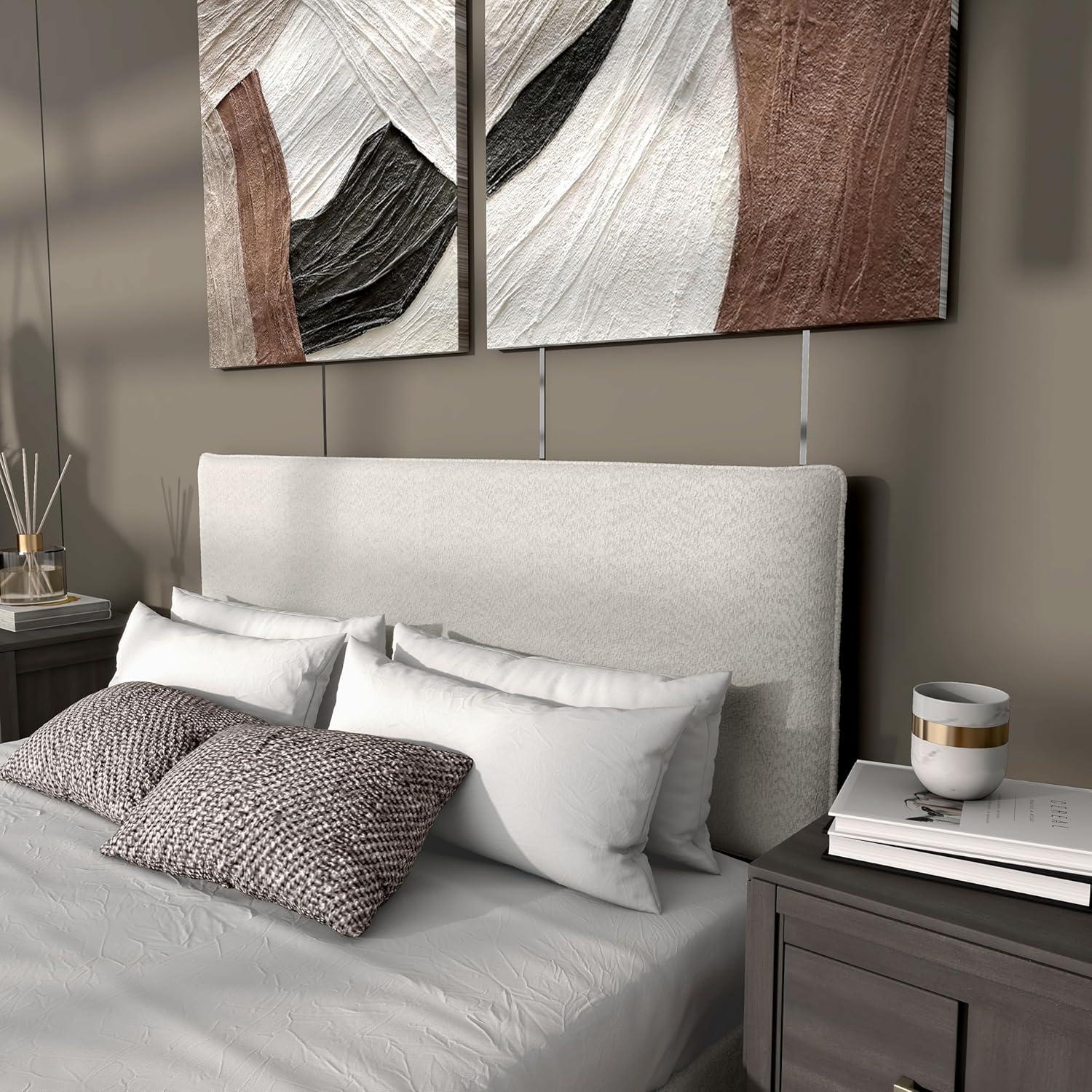 24/7 Shop At Home Queen Heartwild Modern Boucle Upholstered Pillow Headboard Platform Bed: Smooth Finish & Wood Frame