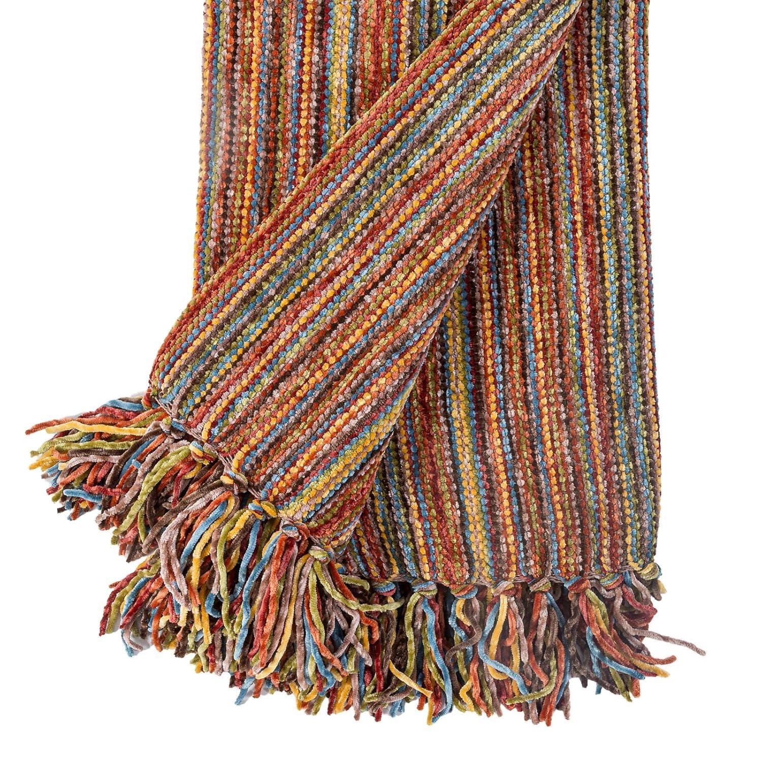 DECOMALL Decorative Throw Blanket with Fringe Soft Striped Multi Color Throws for Couch Sofa Armchair Bed 50”x 60” (Red Multi, 50”x 60”)