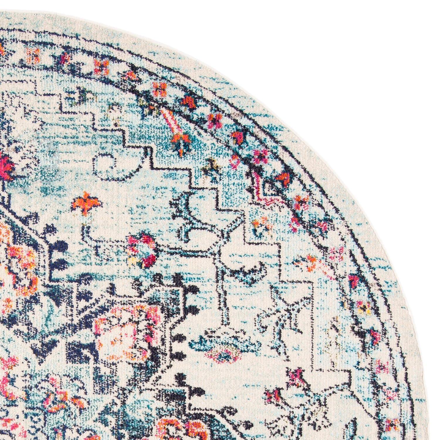SAFAVIEH Madison Dalia Vintage Traditional Area Rug, Cream/Blue, 5' x 5' Round