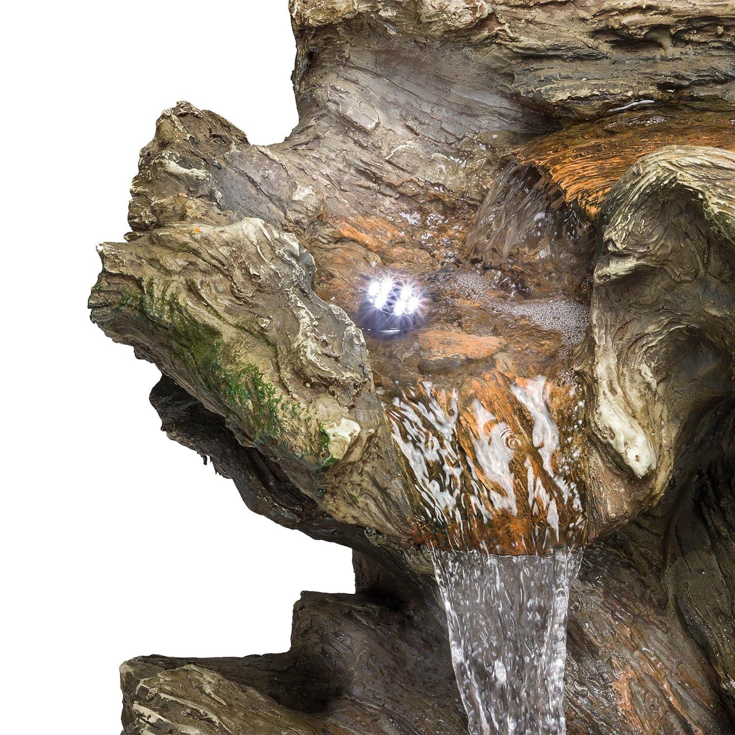 Alpine Corporation 40" x 23" x 30" Outdoor Polystone Light-Up Rainforest Plug-In Fountain, Brown