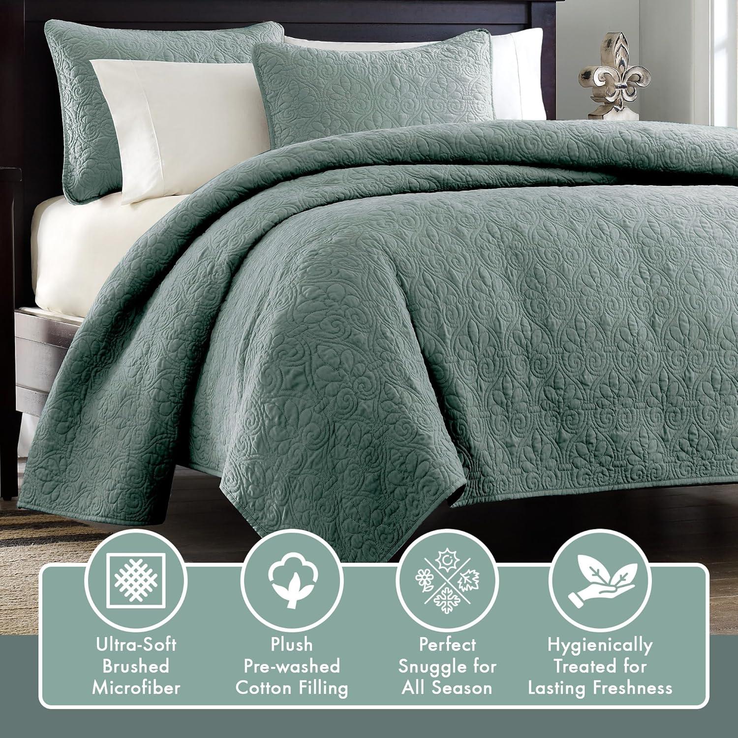 Madison Park 3pc Full/Queen Vancouver Reversible Quilt Set Dark Green