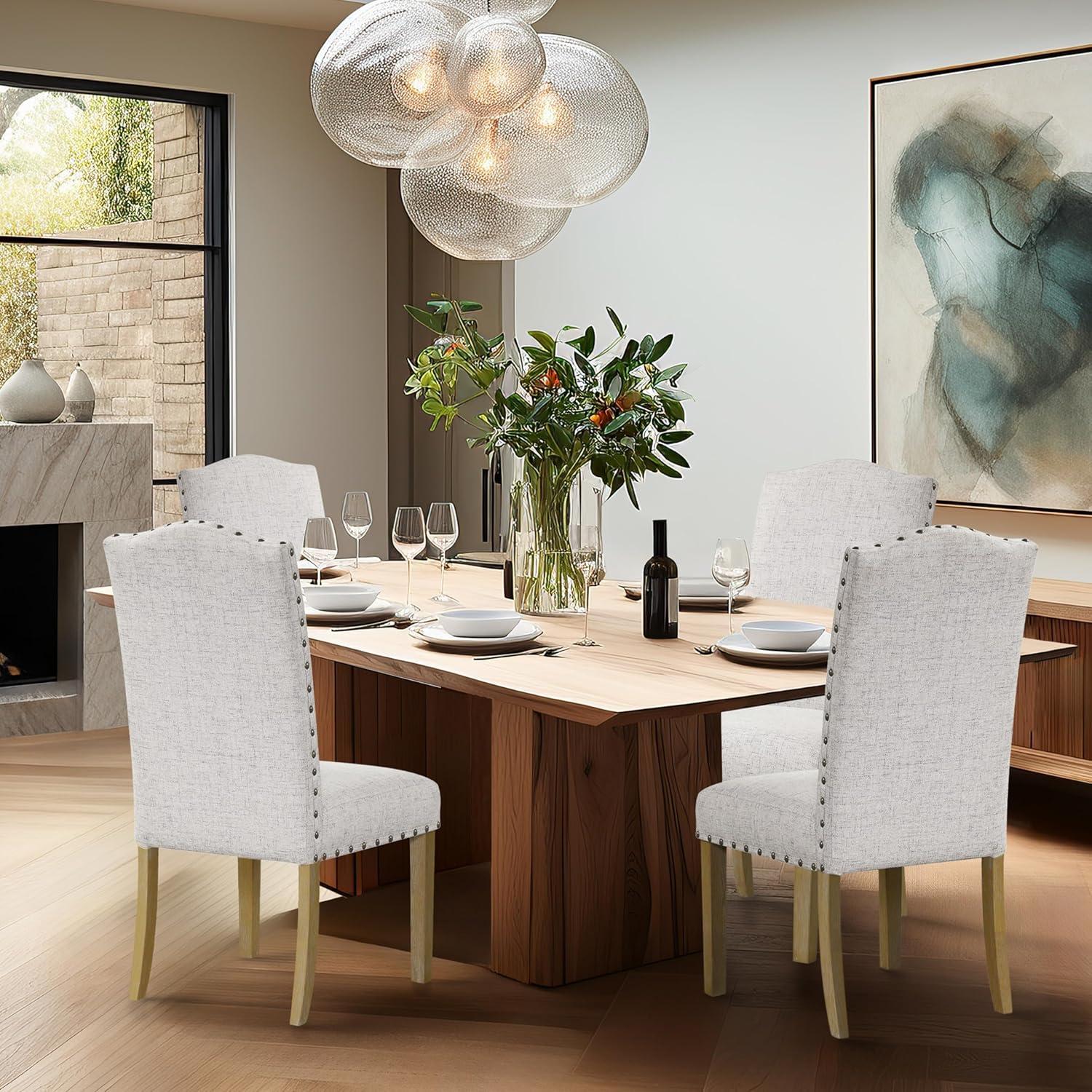 HomePop Set of 2 Curved Top Parson Dining Chairs Neutral: Nailhead Trim, Polyester Upholstery, Plywood Frame