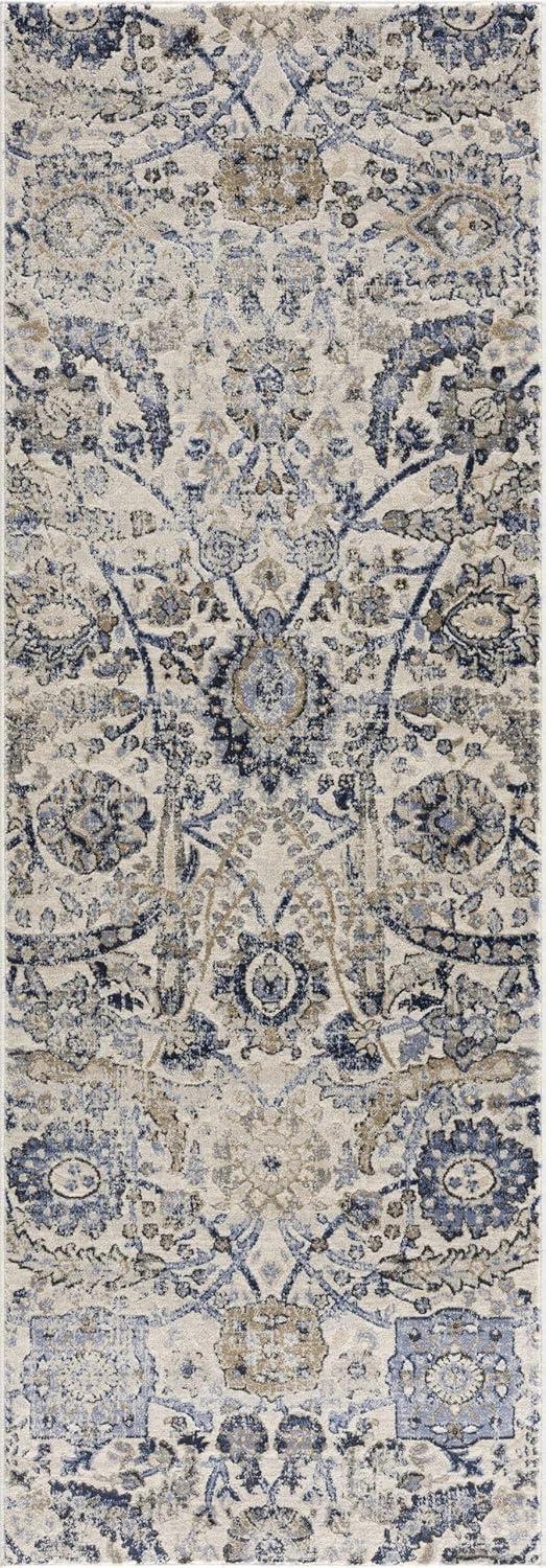 Hauteloom Erbacon Boho Vintage Traditional Damask Area Rug - Farmhouse Traditional Floral Medallion Carpet for Living Room - Grey, Beige, Light Brown, Cream, Navy, Blue - 7'10" x 10'2" (8x10)