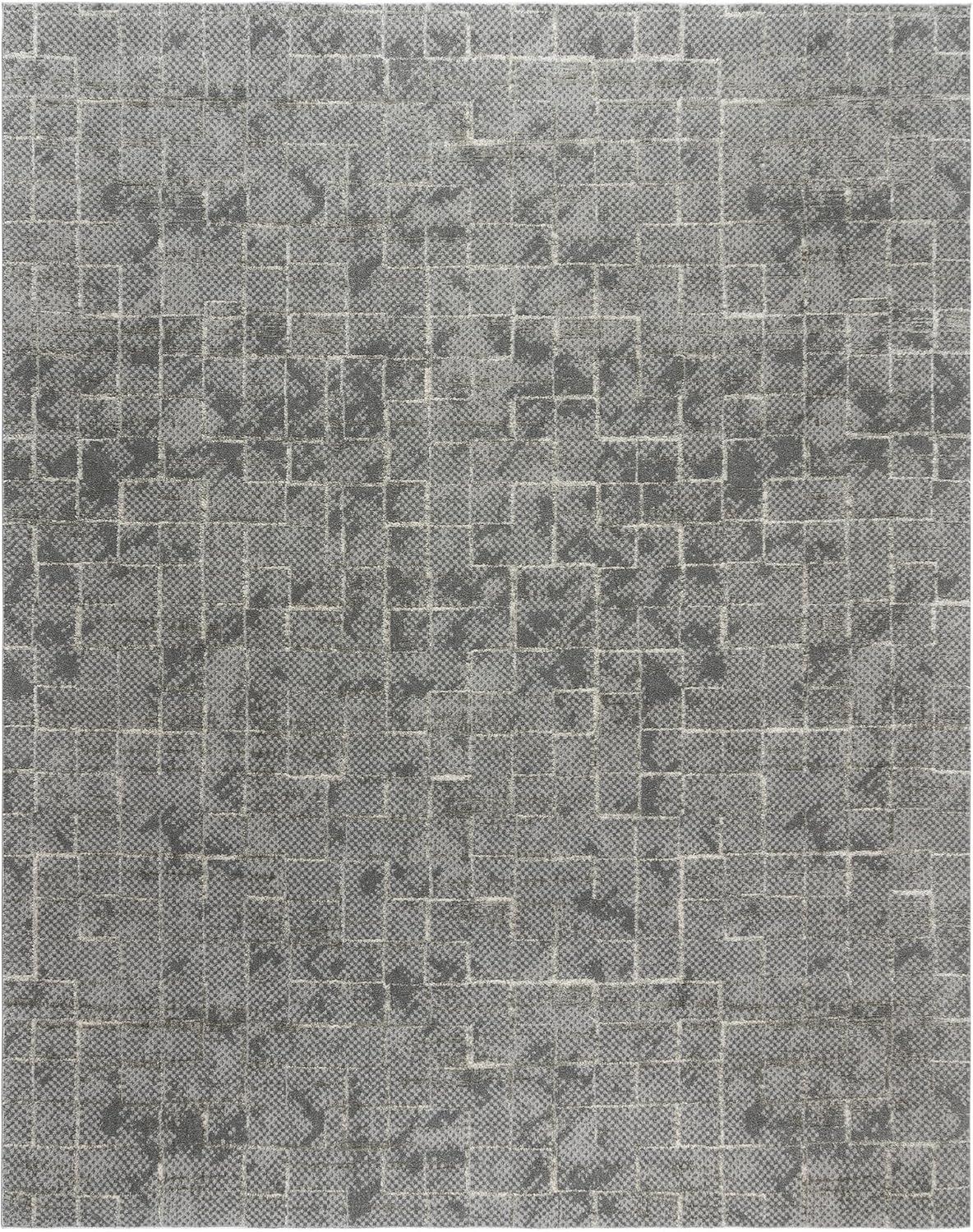 Trevi Zalo Modern Abstract Cross Hatch Gray Ivory Polyester Area Rug