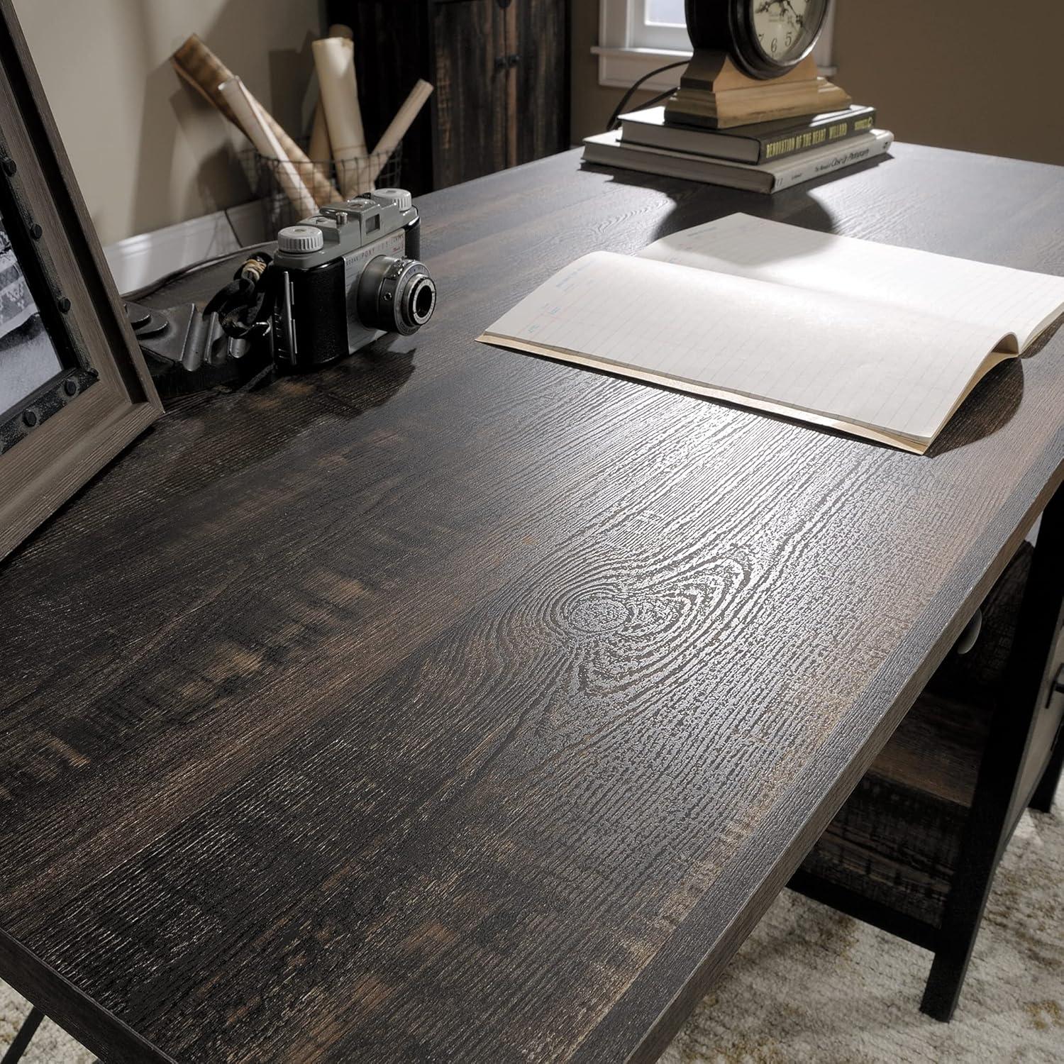 Rustic Carbon Oak Workstation with Powder-Coated Metal Frame