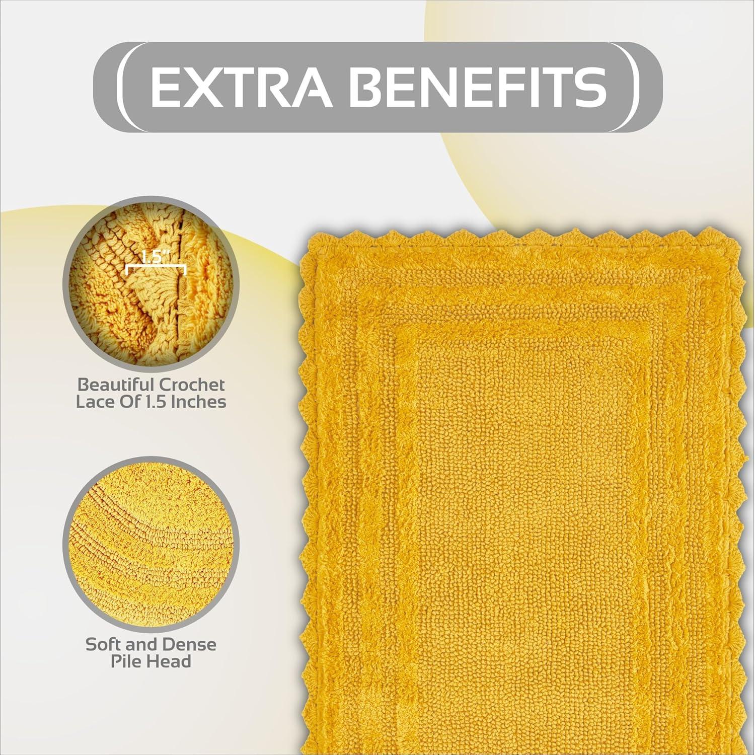 Better Trends Lilly Crochet 100% Cotton Tufted Reversible Bath Rug 20" x 60" Runner - Yellow