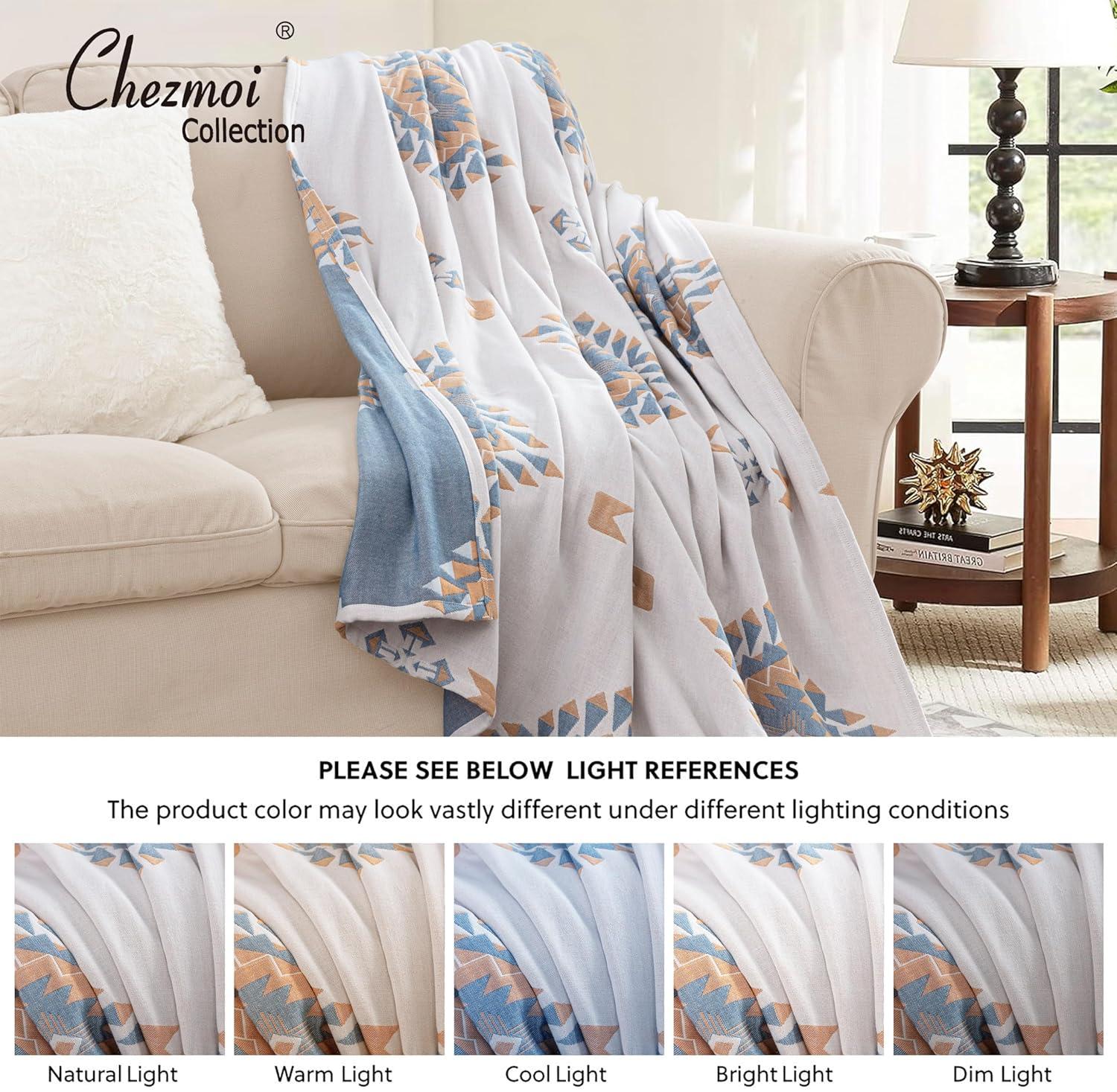 Chezmoi Collection Ezra Jacquard Woven Lightweight 4-Layer Reversible Cotton Thin Blanket
