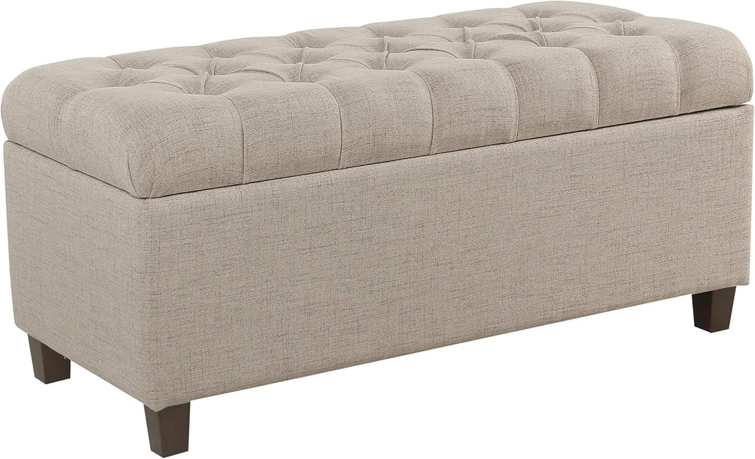 Tan Tufted Storage Ottoman Bench with Hinged Lid