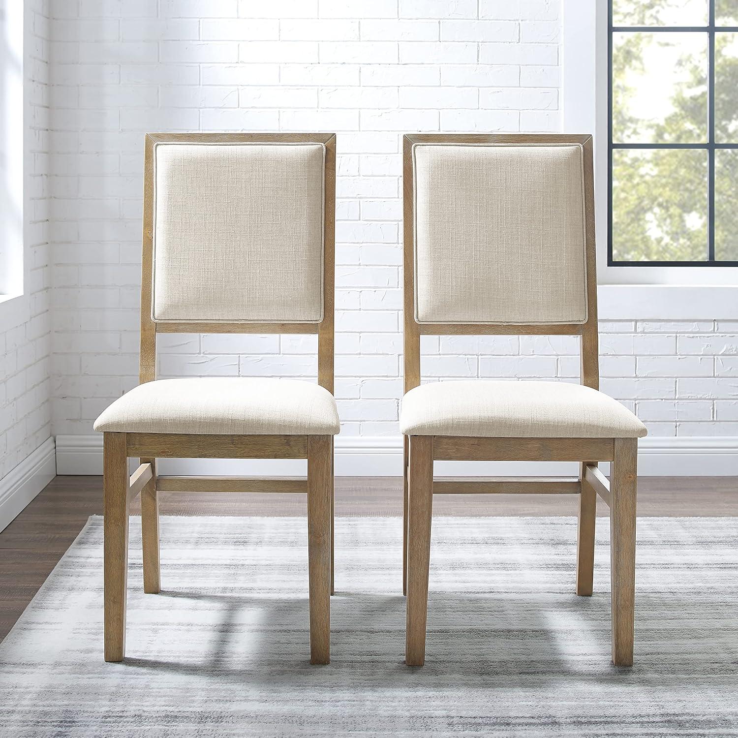 Joanna Cream Linen and Light Wood Rustic Dining Chair Set