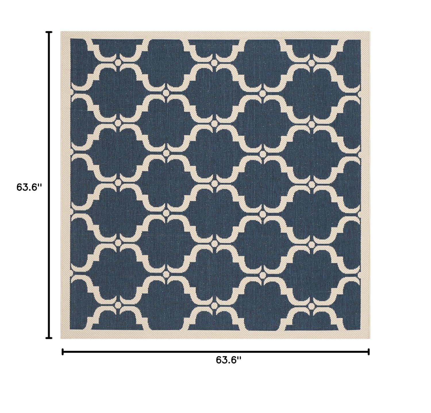 Courtyard CY6009 Power Loomed Indoor and Outdoor Area Rug - Navy/Beige - 5'3"x5'3" - Safavieh