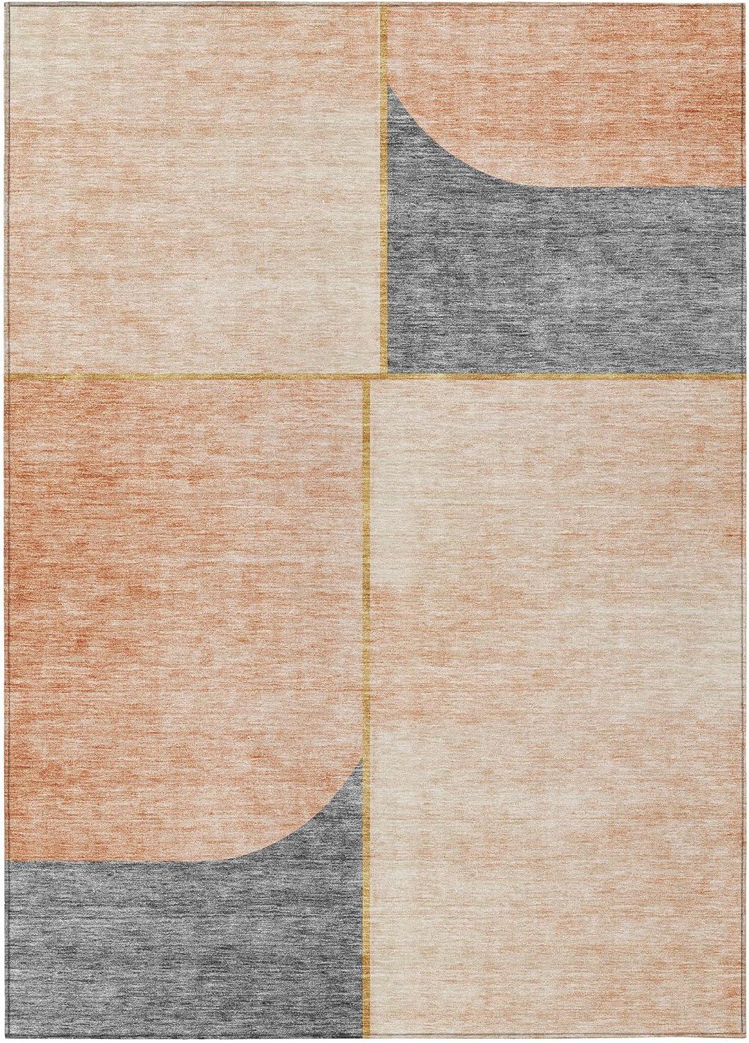 Coral and Gray Rectangular Synthetic Indoor Outdoor Rug