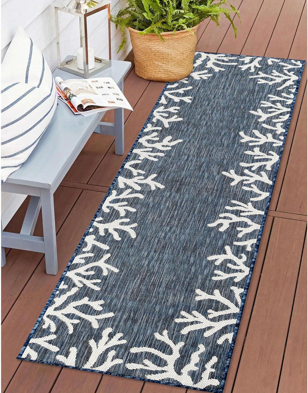 Liora Manne Carmel Coral Border Indoor/Outdoor Rug Navy 1'11" x 4'11"