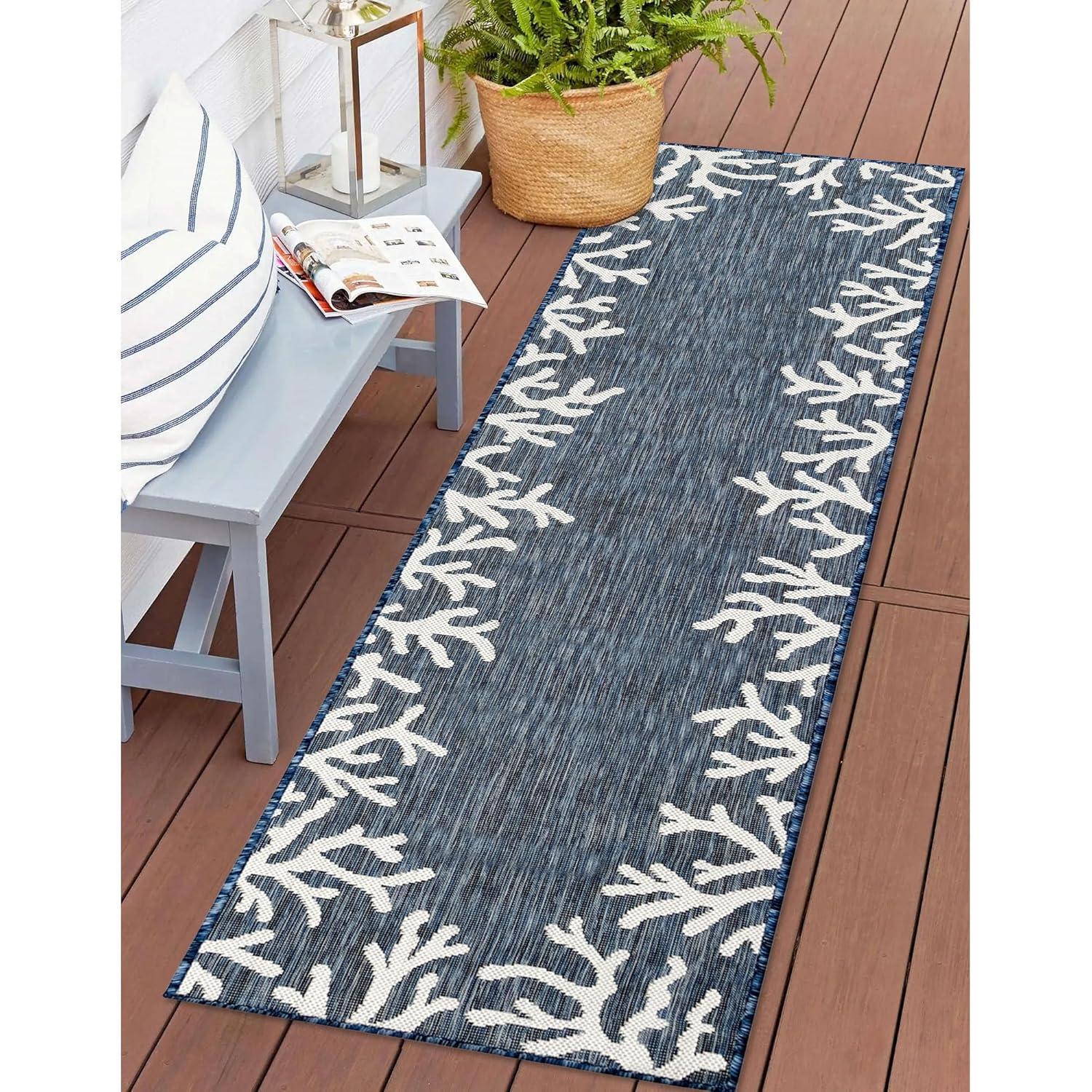 Liora Manne Carmel Coral Border Indoor/Outdoor Rug Navy 1'11" x 4'11"
