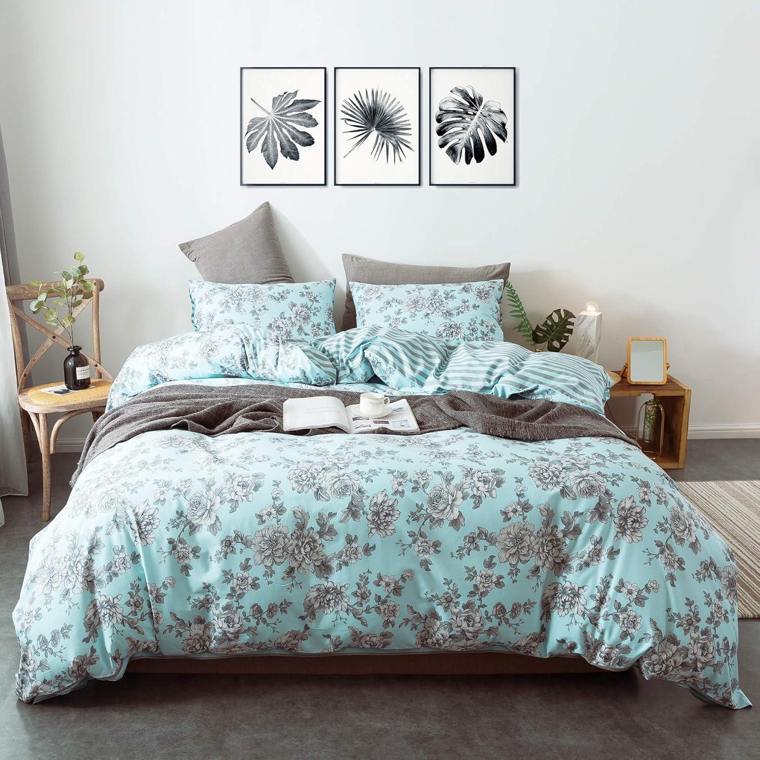 ANNA.Z HOME & DESIGN 3Pc Reversible Cotton Duvet Cover Set. 100% Cotton Percale Fabric. Pre-Washed Soft. Machine Washable.