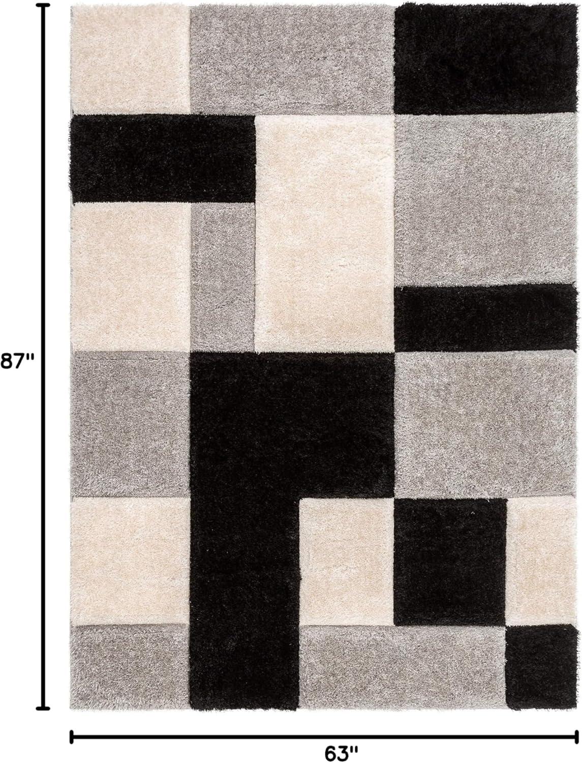 Well Woven Ella Geometric Boxes Thick Soft 3D Textured Shag 5'3" x 7'3" Blush Area Rug