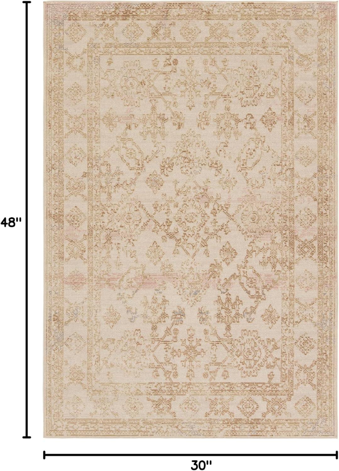 Handmade Ivory Medallion Wool and Synthetic Rug 2'-6" x 4'