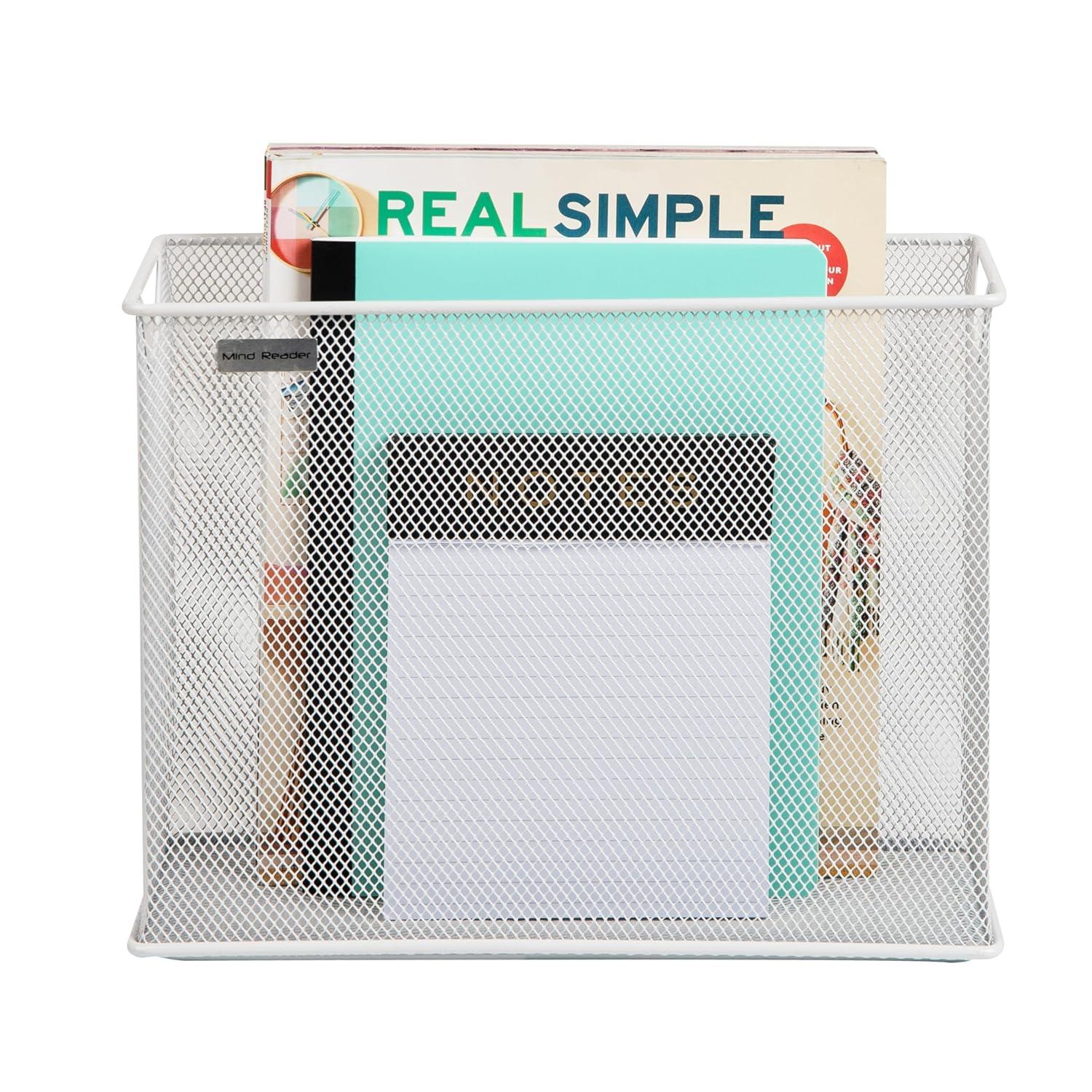 Mind Reader Metal Mesh File Organizer Storage Basket for Letters, White