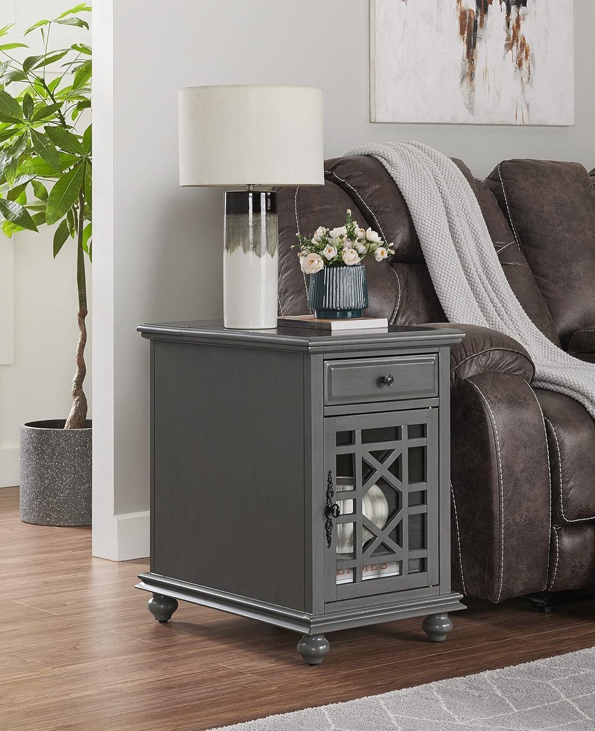 Martin Svensson Home Gray Elegant Chairside Table with Power