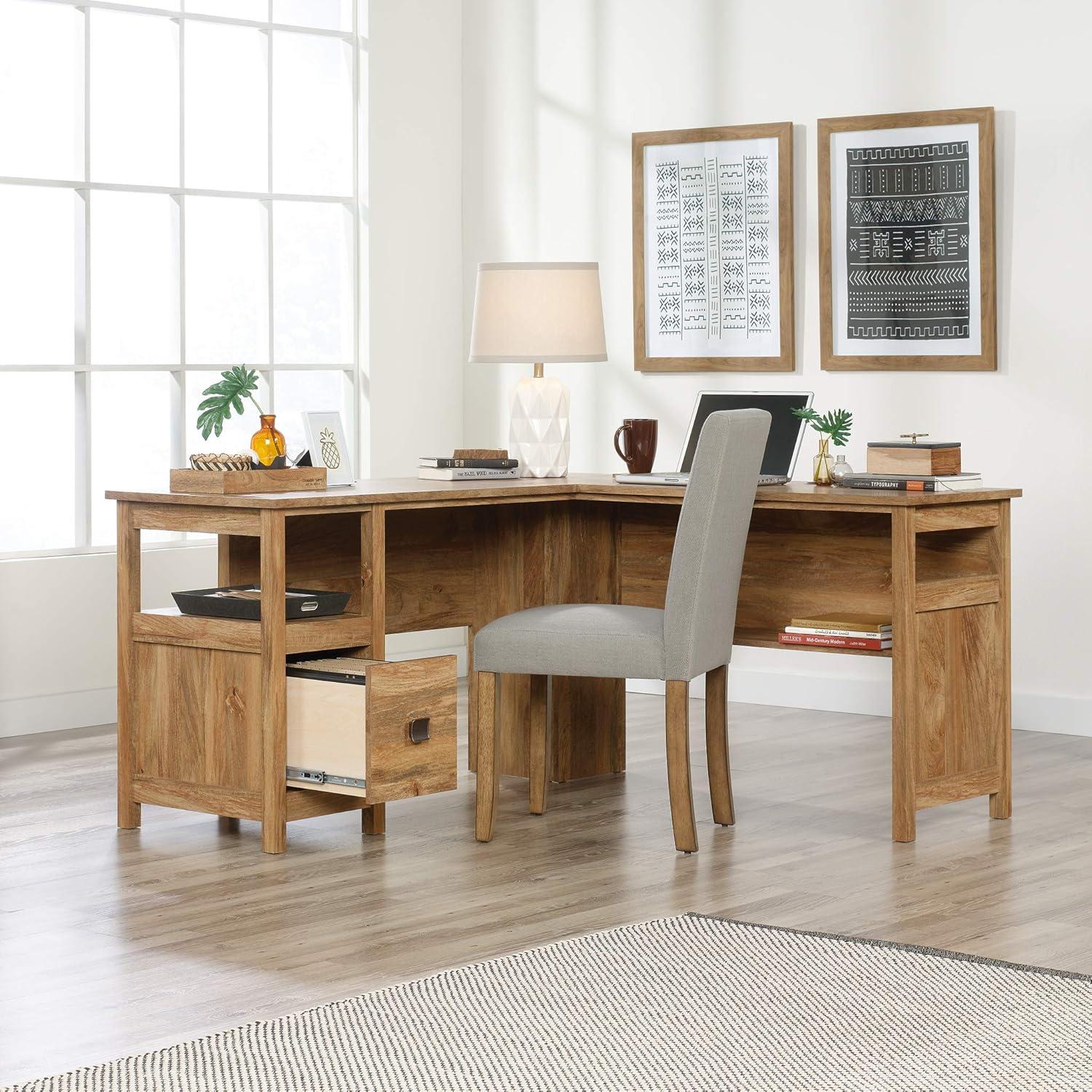 Cannery Bridge L Desk Sindoori Mango - Sauder: Mid-Century Modern Office Furniture with File Storage