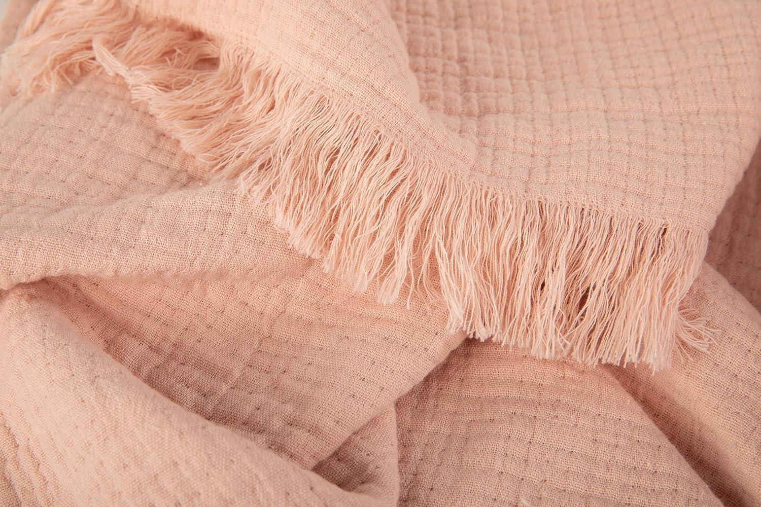 Sticky Toffee Muslin Throw Blanket for Adults, 100% Cotton, 60x50 in, Soft Lightweight and Breathable Throw for Couch, Blush Pink