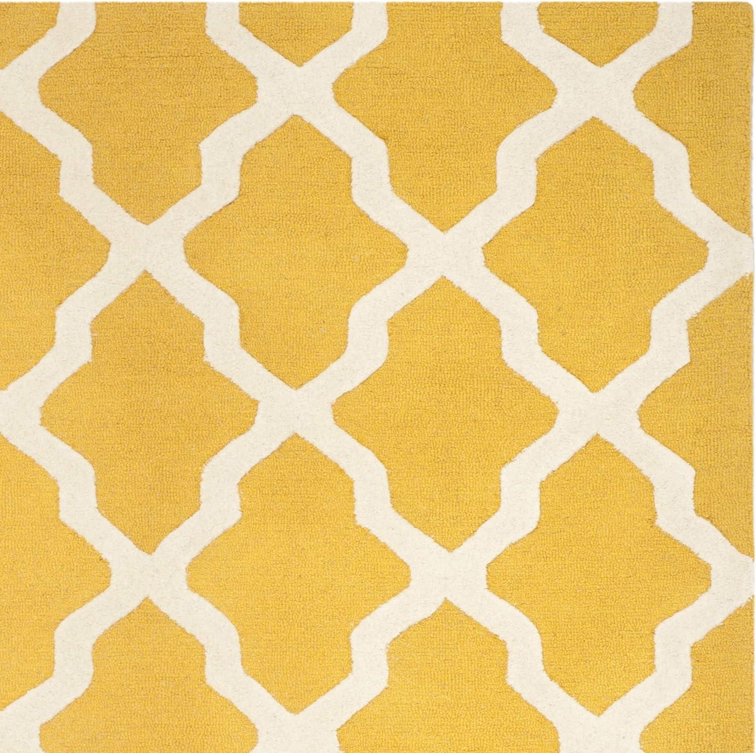 Handmade Gold and Ivory Wool Tufted 10' x 14' Rug