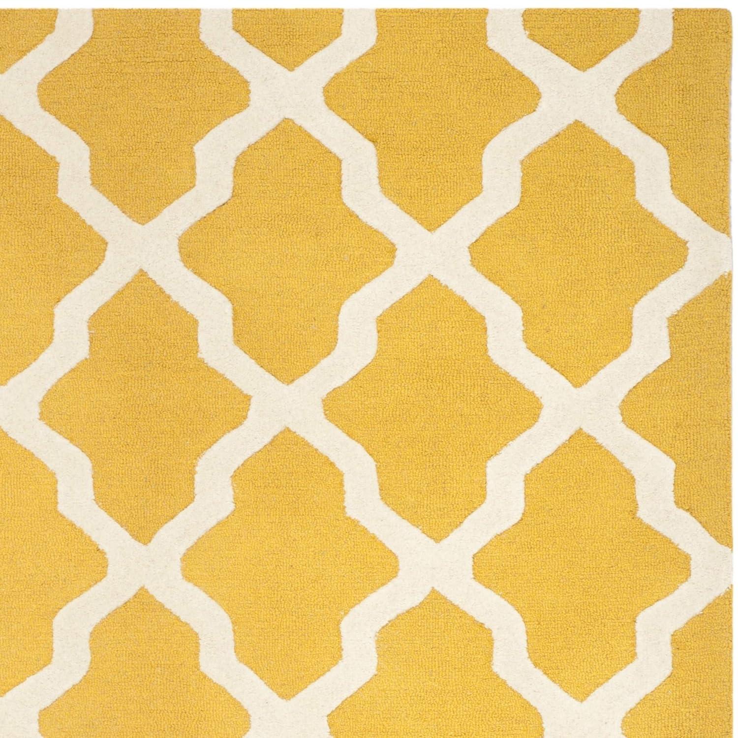 Handmade Gold and Ivory Wool Tufted 10' x 14' Rug