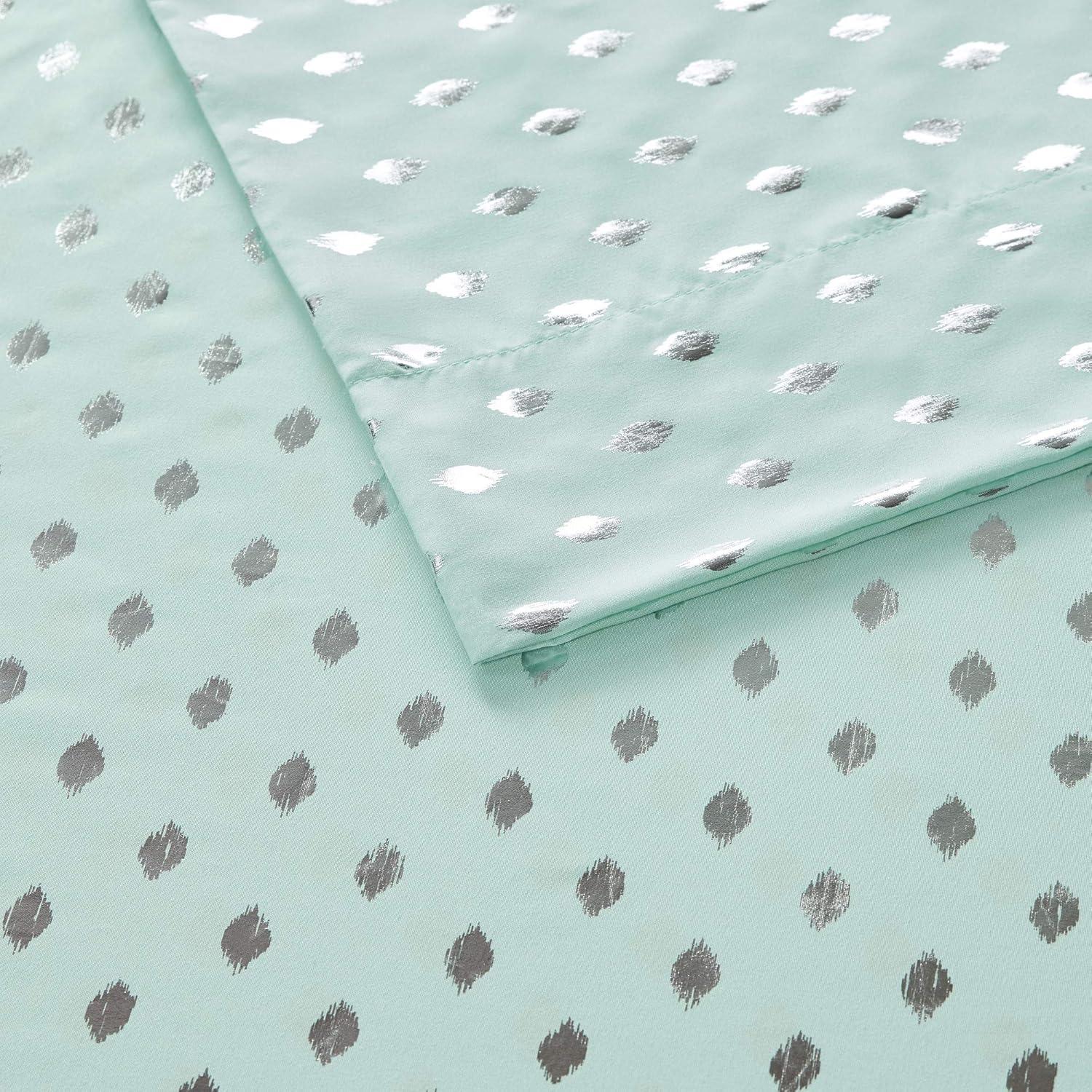 Comfort Classics Metallic Dot Printed Sheet Set, Twin, Aqua/Silver