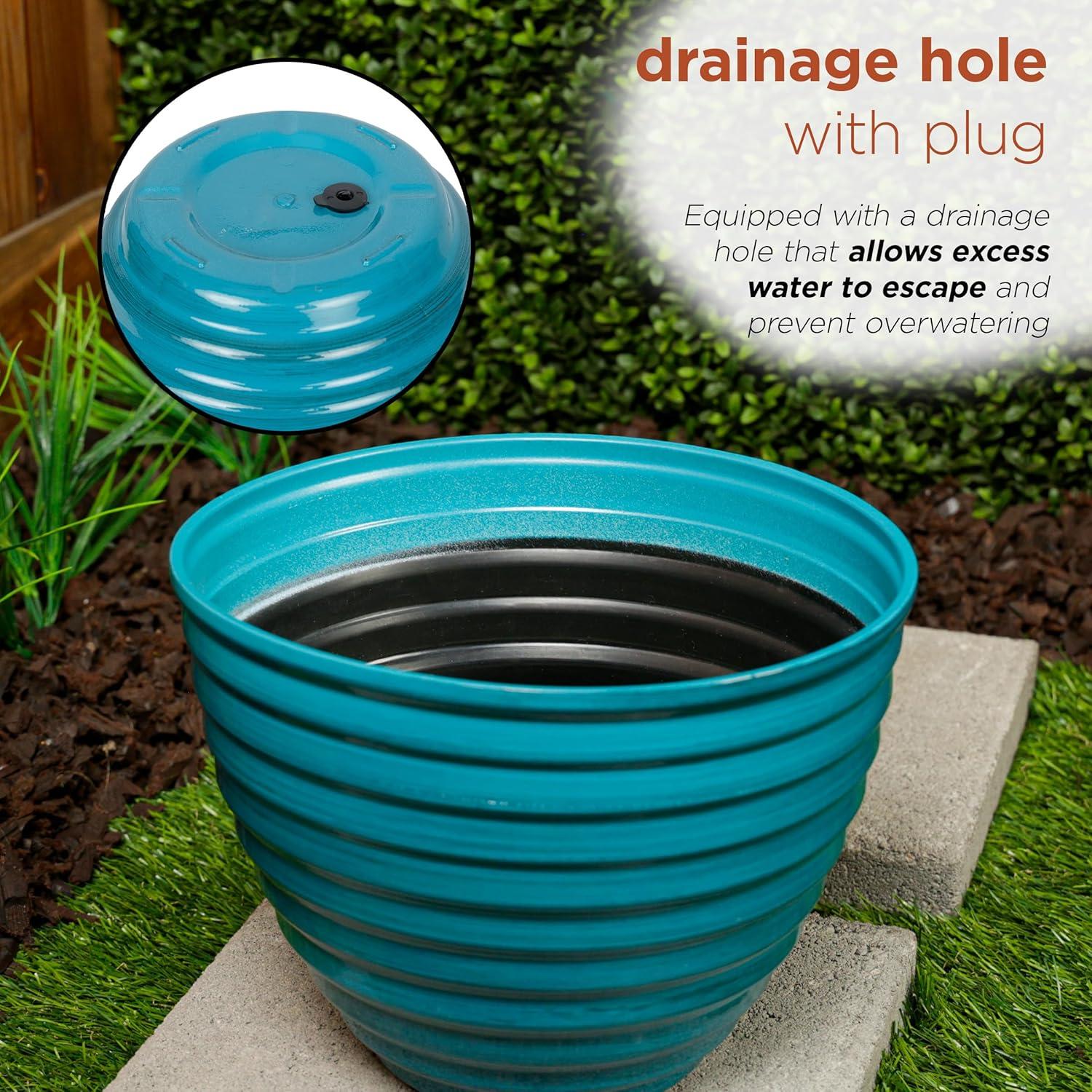 Blue 12" Glazed Plastic Planter with Drainage Hole