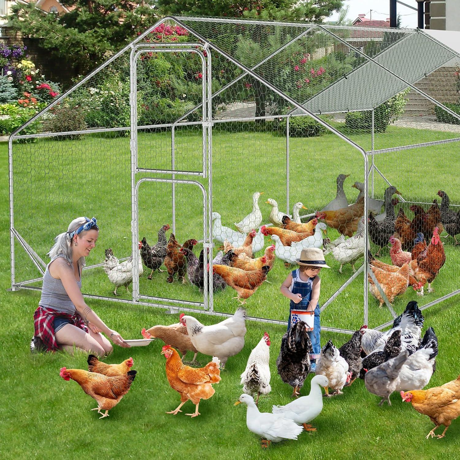 TROPOW Large Metal Chicken Coop, Walk in Chicken Runs with Cover for Yard, Large Chicken Coop with Double Door, Metal Chicken Pens for Outdoor Farm Yard (19.7'L x 9.8'W x 6.6'H)