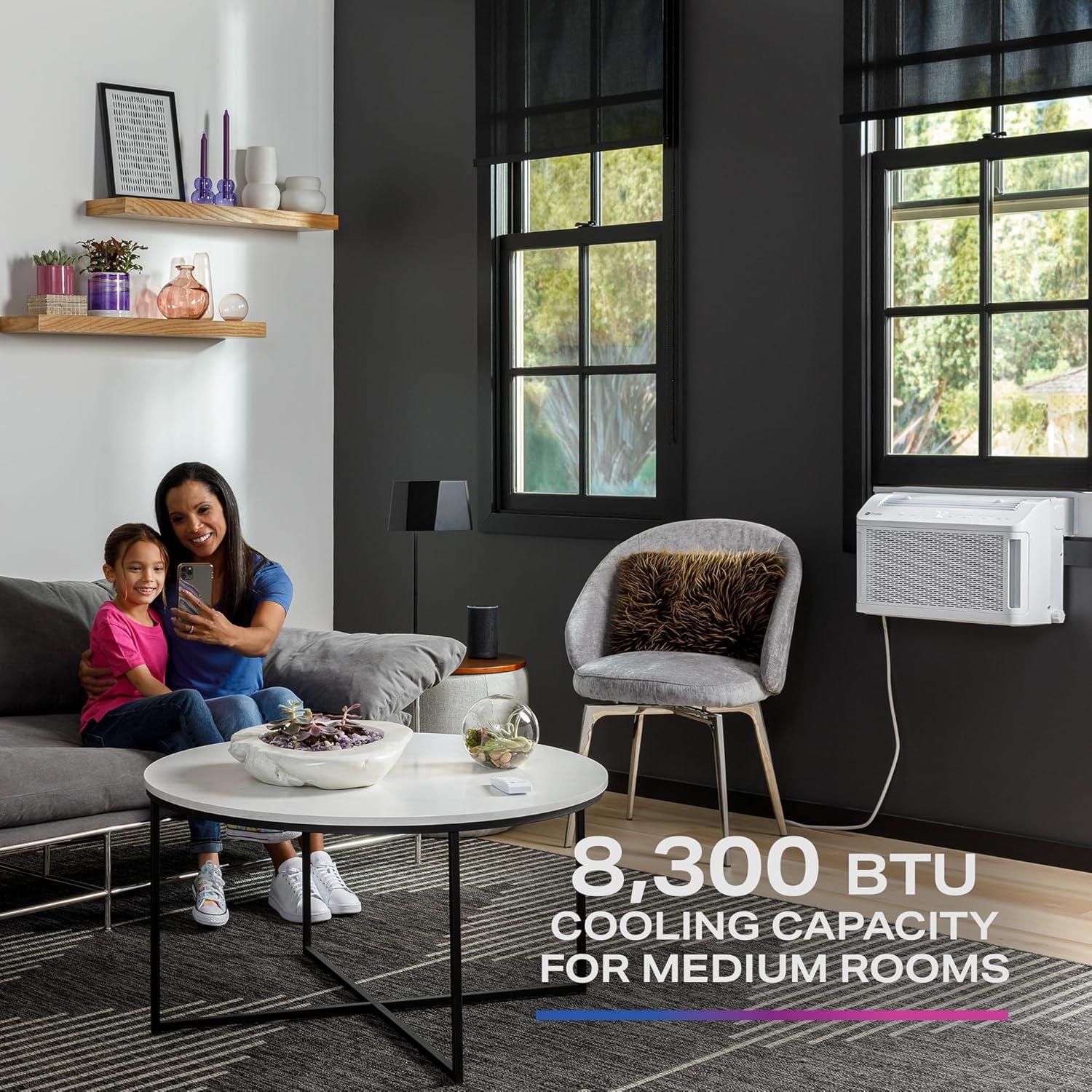 GE Profile ClearView 8300 BTU Smart Window Air Conditioner with Built-In Wi-Fi and Ultra-Quiet Operation for Medium Rooms (White)